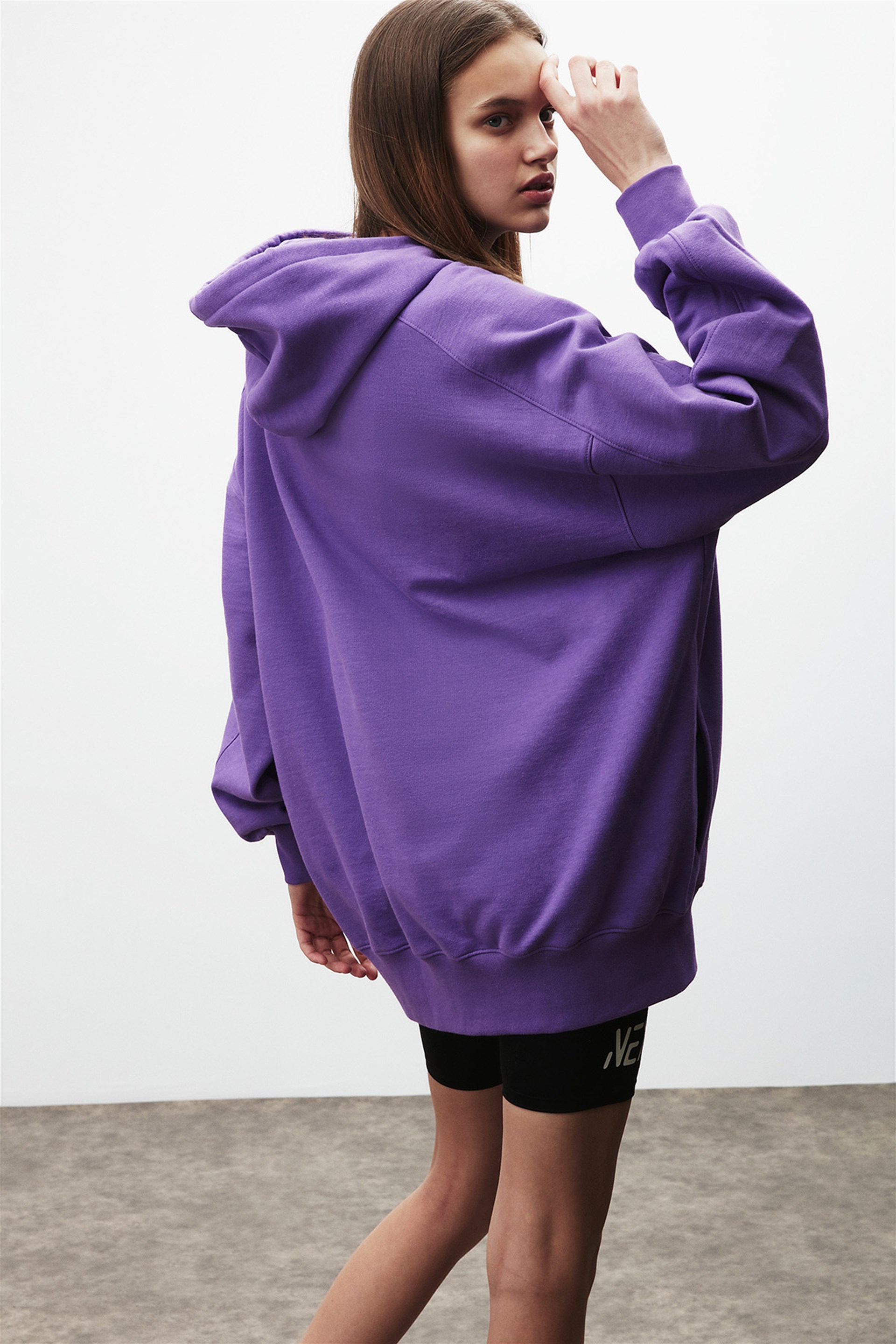 VIENNA Kadın Mor Düz Renk Kapüşonlu Comfort Fit Sweatshirt