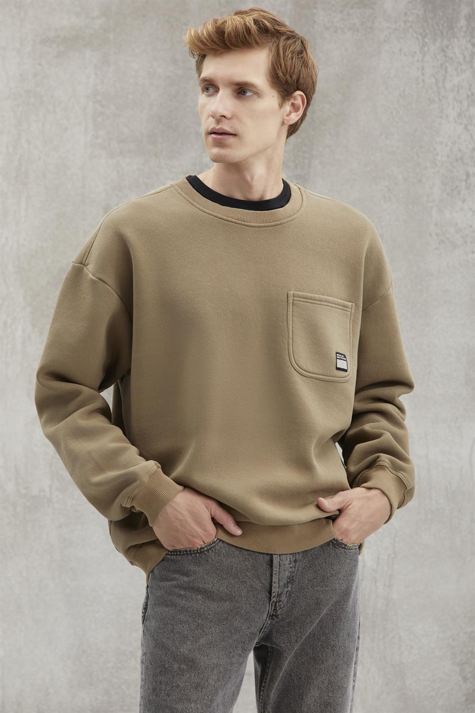 DIMITRI Oversize Haki Tekli Sweatshirt