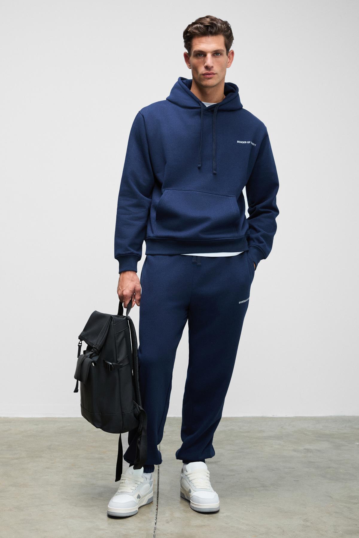 MARSHALLHOODIE Erkek Pamuklu İçi Polarlı Nakışlı Relaxed Koyu