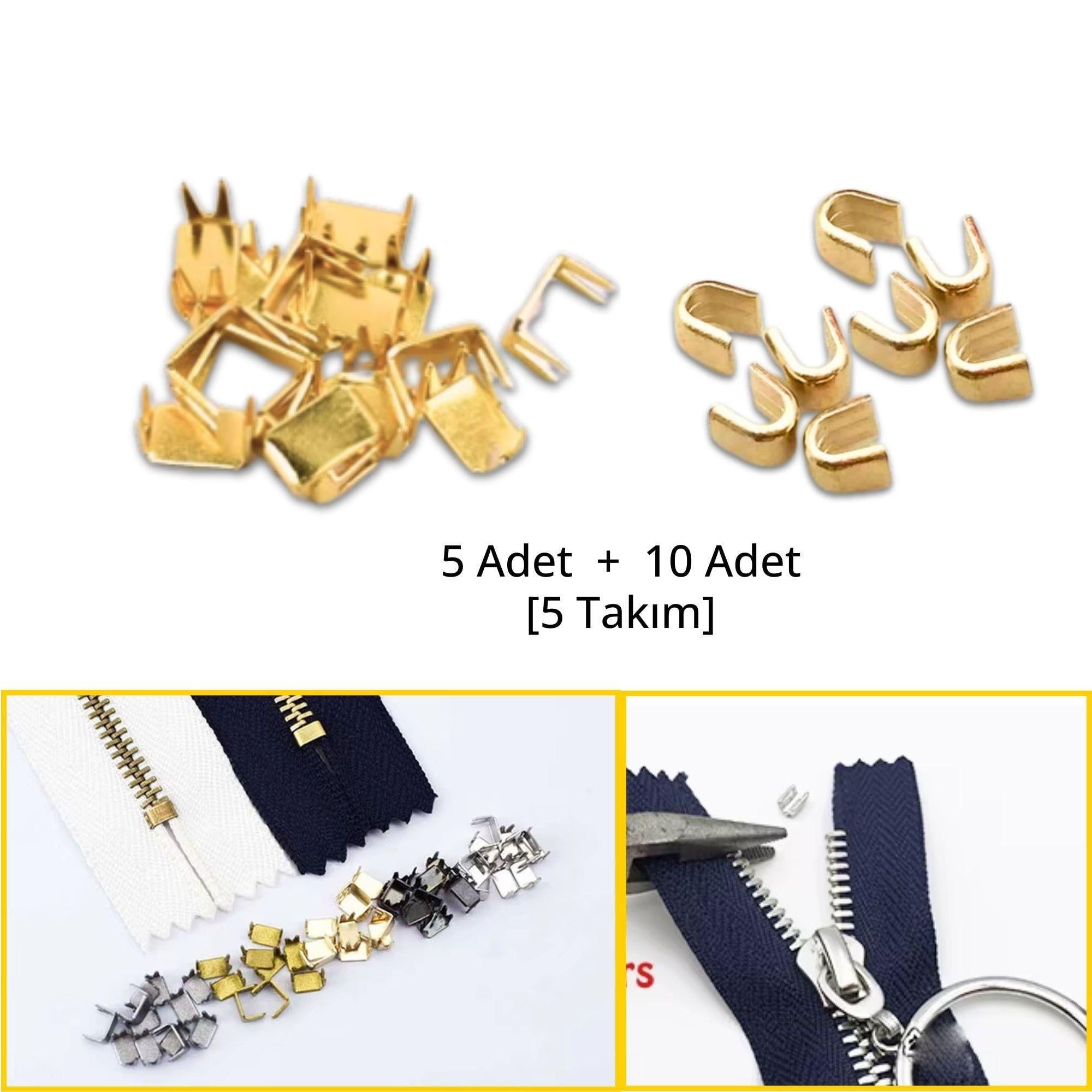5 Takım Fermuar Stoperi, Metal Alt & Üst Stoper (10 adet Üst-5 Adet Alt)