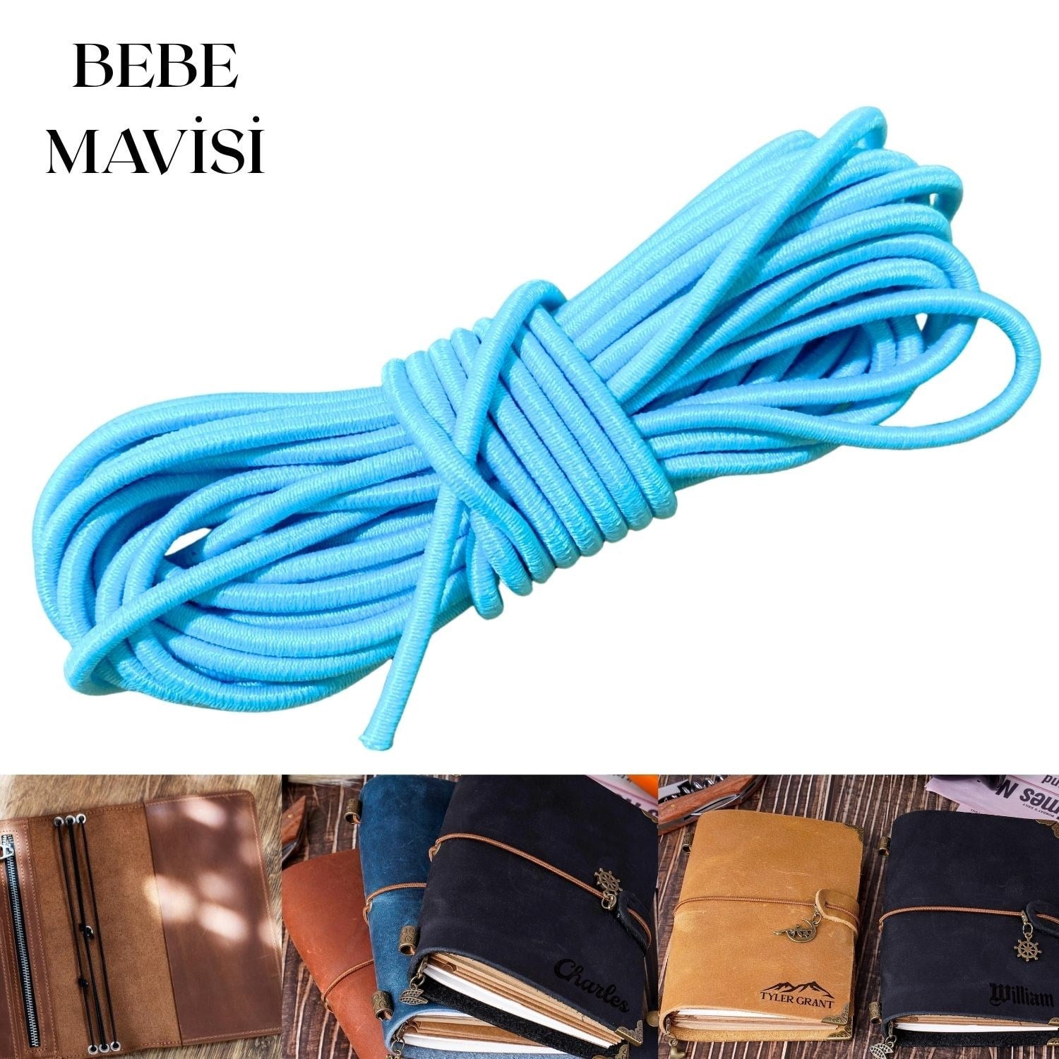 3 mm Yuvarlak Lastik İp 2 metre, Defter Ajanda Kılıfı Sabitleme