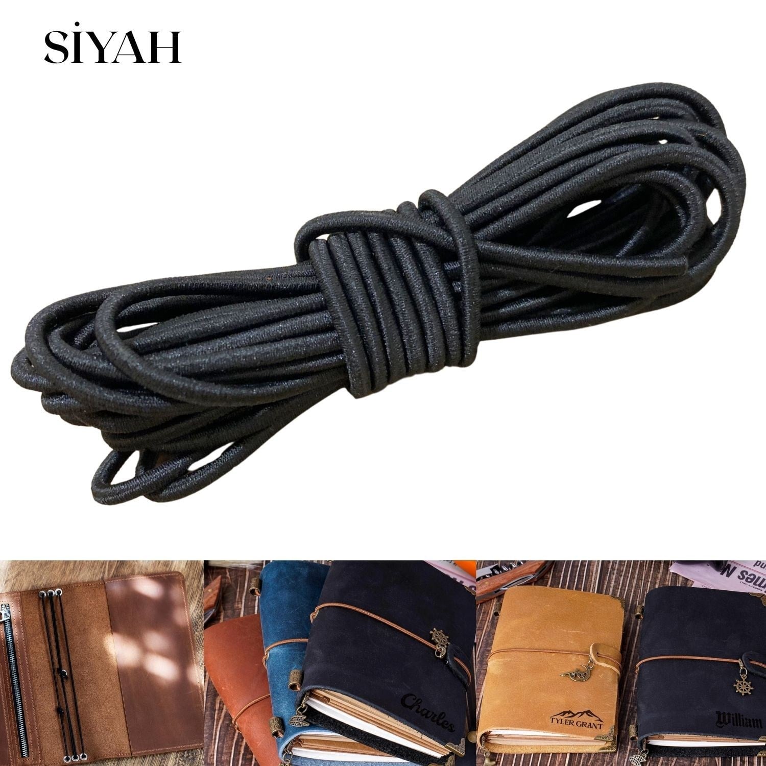 3 mm Yuvarlak Lastik İp 2 metre, Defter Ajanda Kılıfı Sabitleme