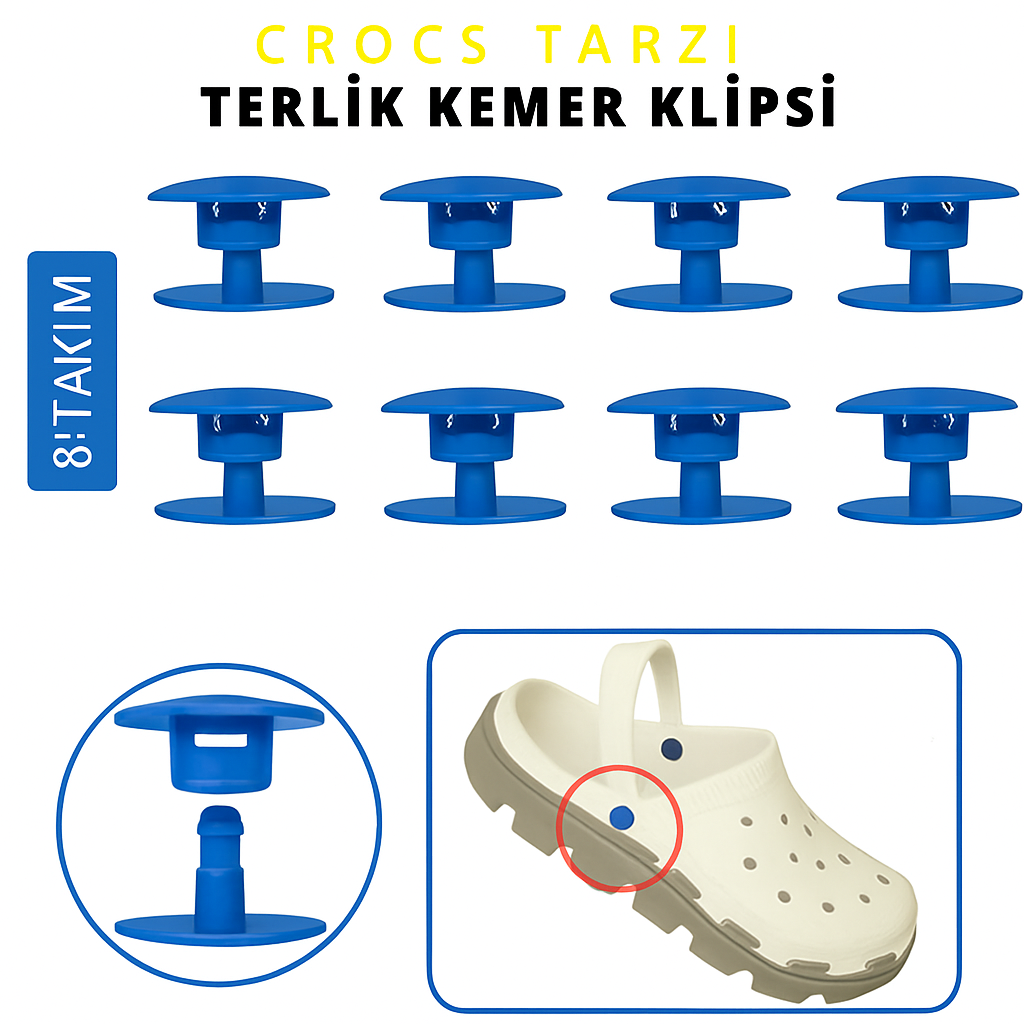 8li Crocs Tarzı Terlik Perçini, (2 Çift Terlik İçin) Dayanıklı Plastik Geçmeli Terlik Kemer Klipsi