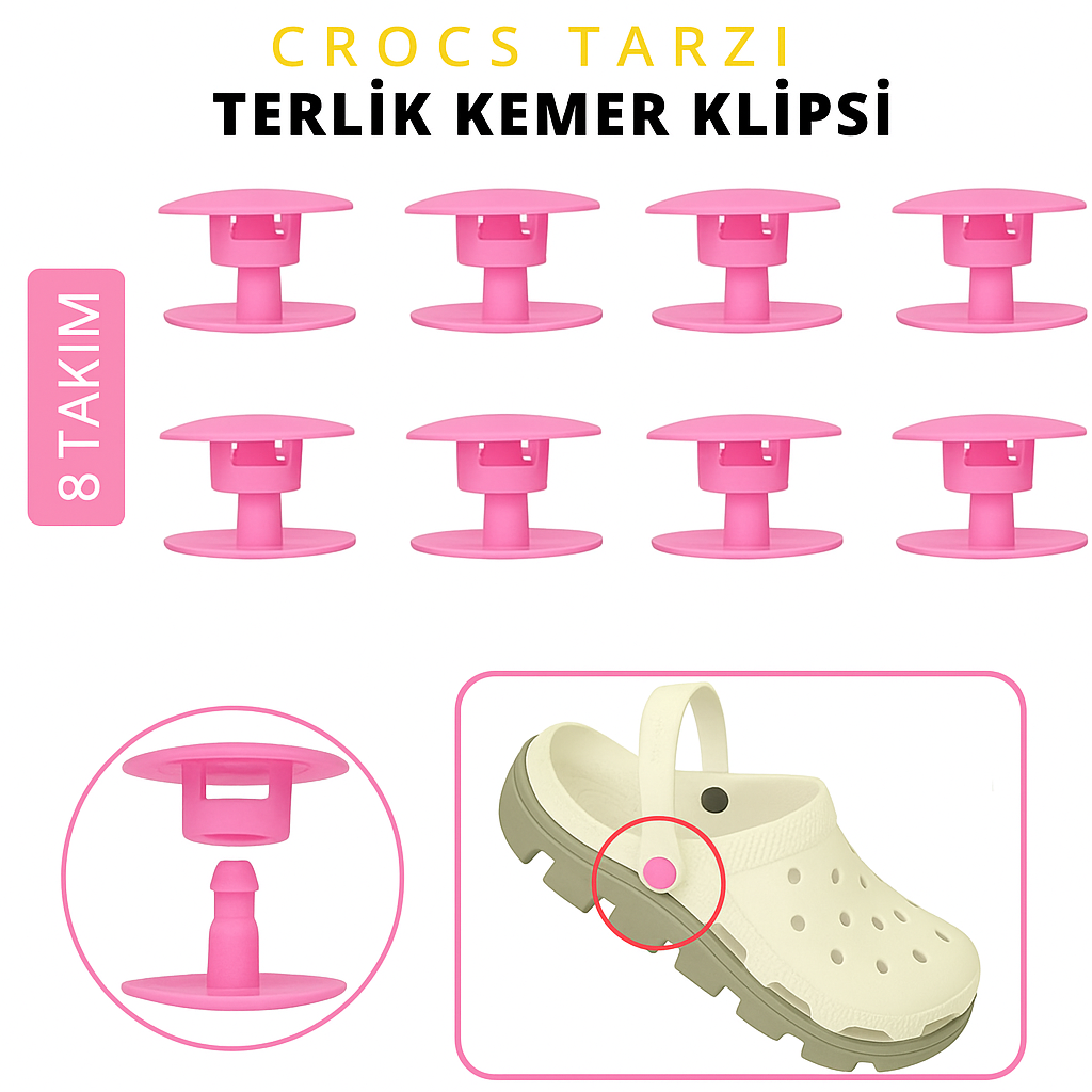 8li Crocs Tarzı Terlik Perçini, (2 Çift Terlik İçin) Dayanıklı Plastik Geçmeli Terlik Kemer Klipsi