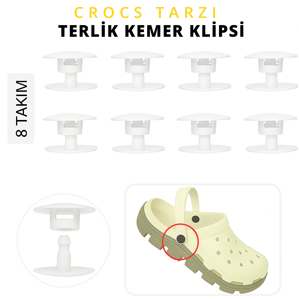 8li Crocs Tarzı Terlik Perçini, (2 Çift Terlik İçin) Dayanıklı Plastik Geçmeli Terlik Kemer Klipsi