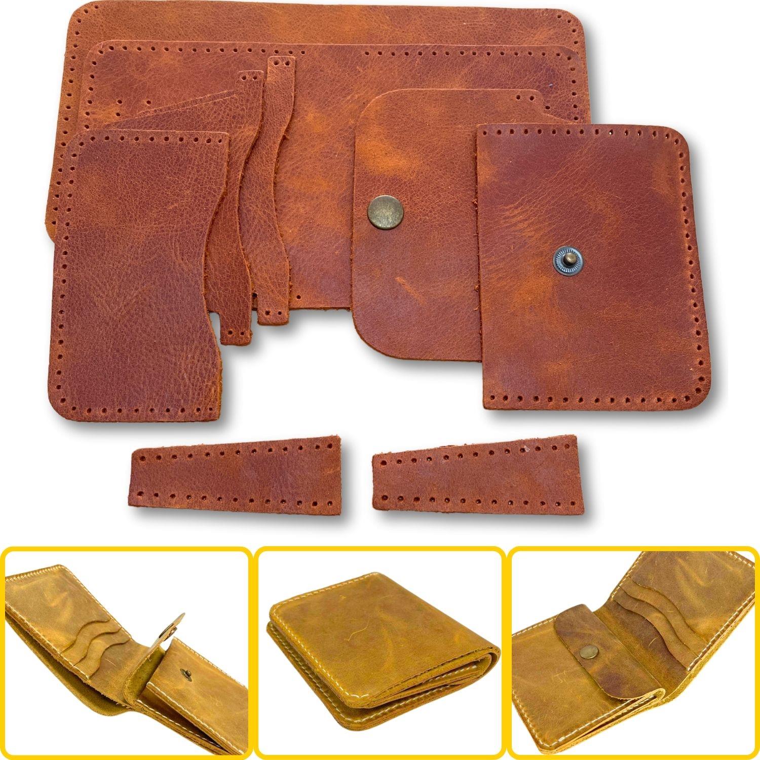 AHURA 3 Kartlı Kapaklı Hakiki Deri Cüzdan Kendin Yap Seti