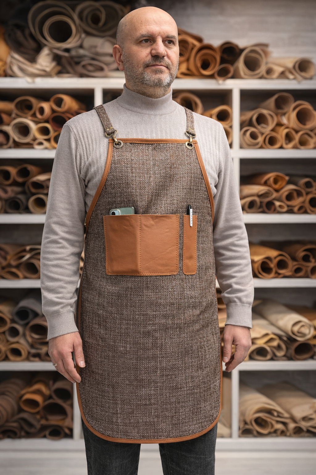 Cross-Back Barista Apron – Apron with Leather Details