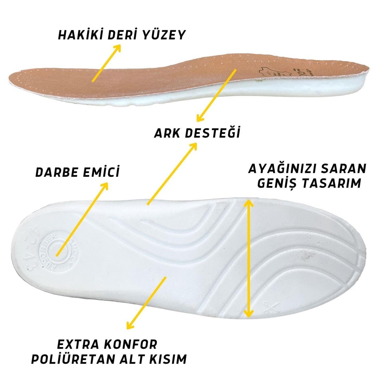 Comfort Deri Ayakkabı Tabanı, Ortopedik Ayakkabı Tabanlığı, Ark Takviyeli İçe Basma Tabanlık, Kahve