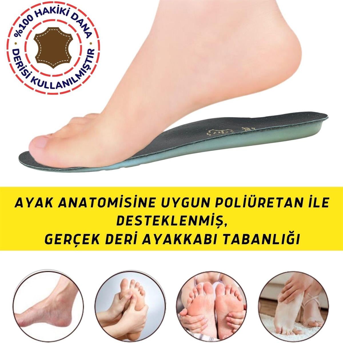 Comfort Deri Ayakkabı Tabanı, Ortopedik Ayakkabı Tabanlığı, Ark Takviyeli İçe Basma Tabanlık, Siyah 