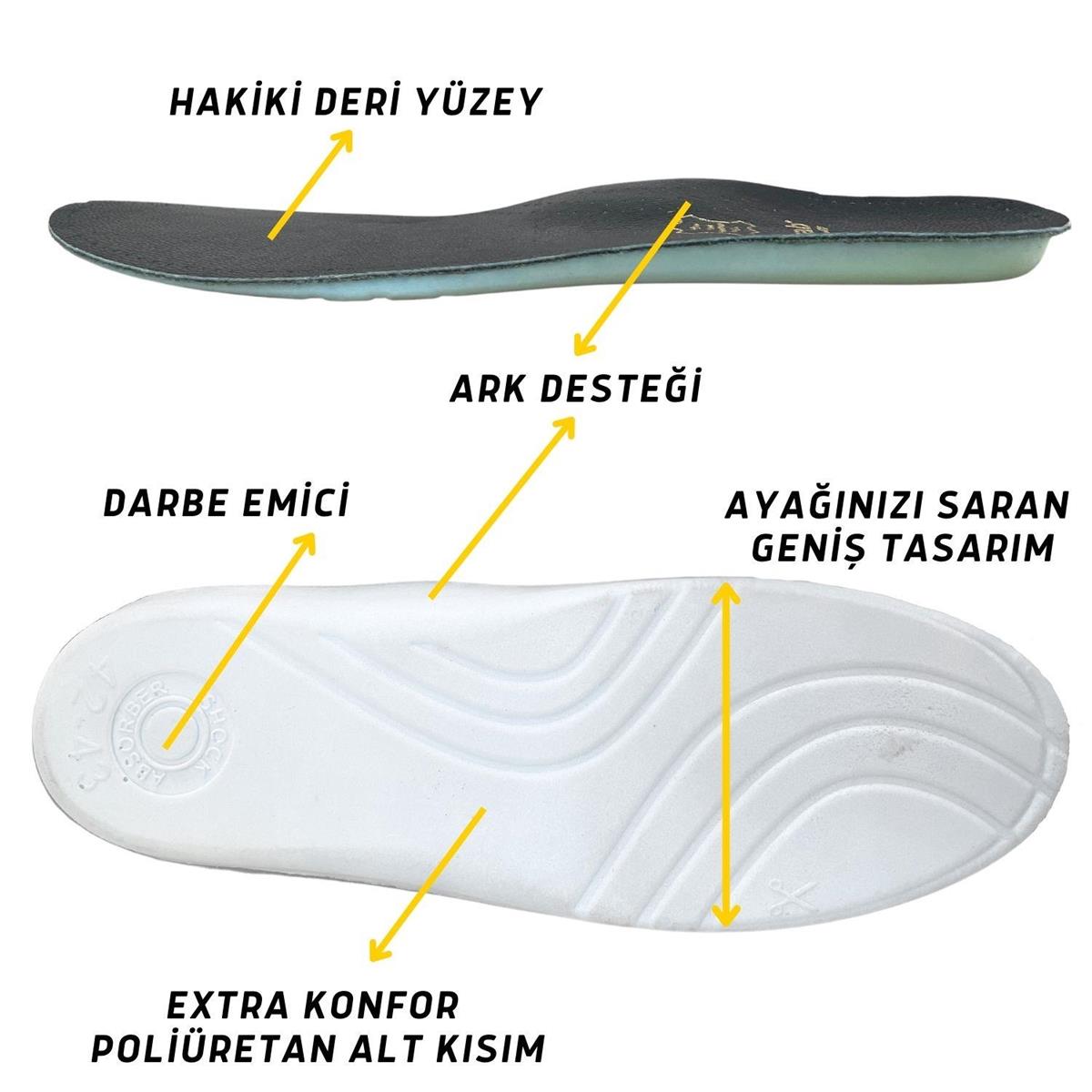 Comfort Deri Ayakkabı Tabanı, Ortopedik Ayakkabı Tabanlığı, Ark Takviyeli İçe Basma Tabanlık, Siyah 