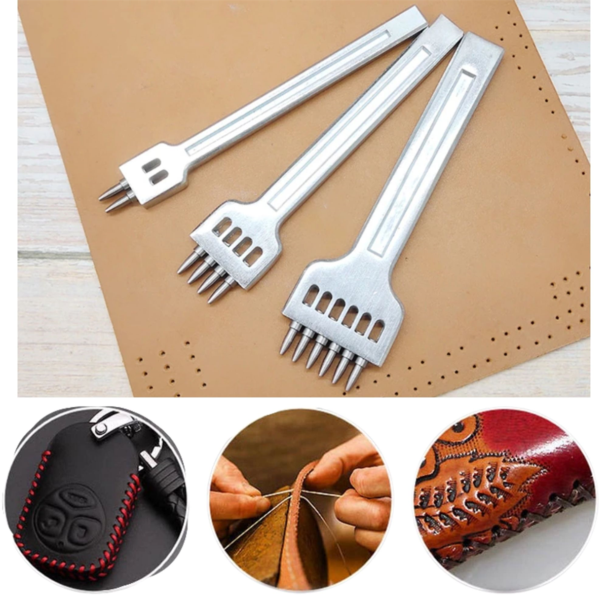 Deri Hobi 3lü Zımba Set 4 mm 2-4-6 Delikli Deri El Aleti