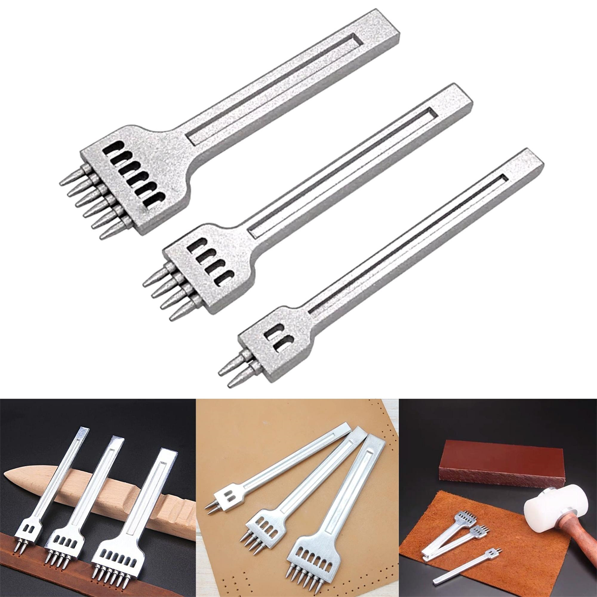 Deri Hobi 3lü Zımba Set 4 mm 2-4-6 Delikli Deri El Aleti