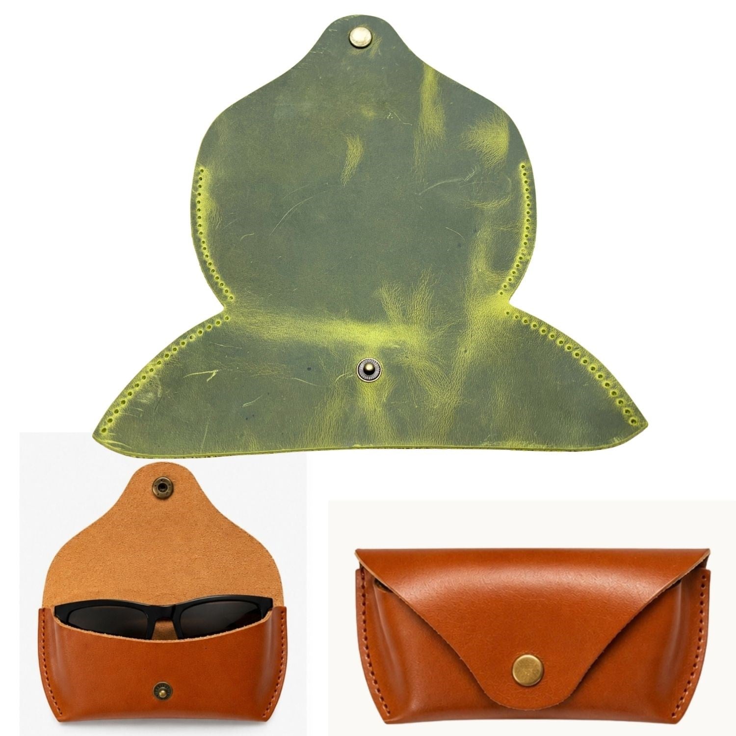 DIY Genuine Crazy Horse Leather Glasses Case Making Kit | Hand-Stitched Eyeglass Pouch Craft Set