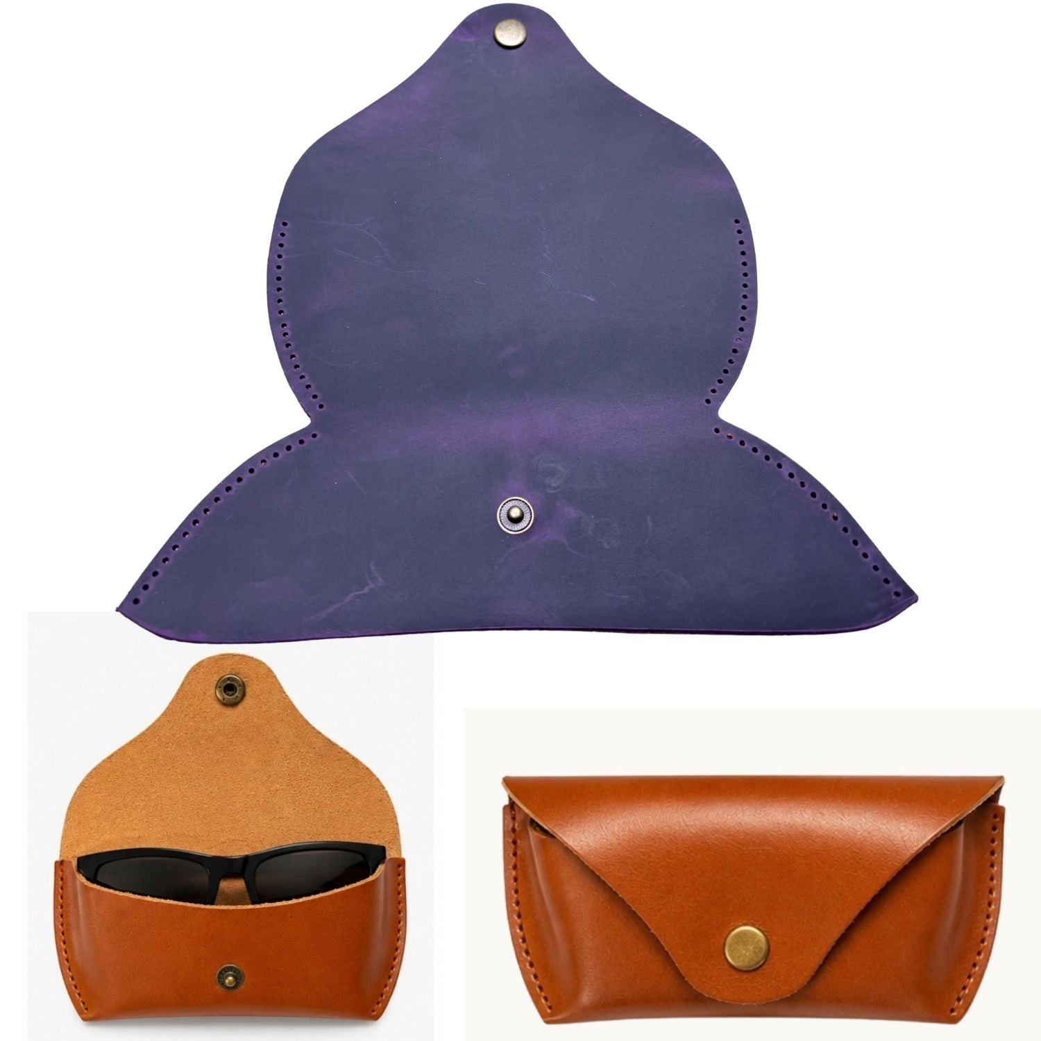 DIY Genuine Crazy Horse Leather Glasses Case Making Kit | Hand-Stitched Eyeglass Pouch Craft Set