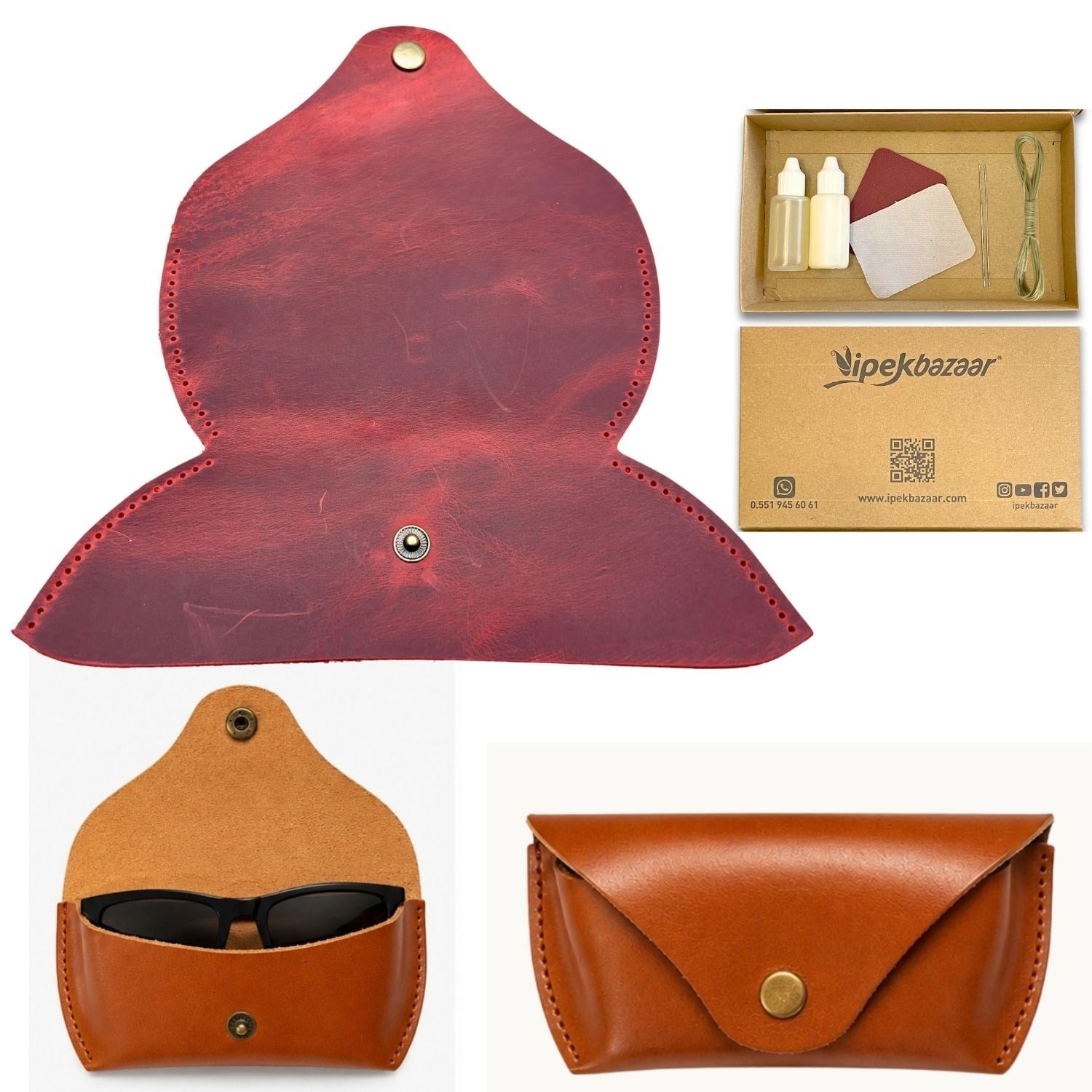 DIY Genuine Crazy Horse Leather Glasses Case Making Kit | Hand-Stitched Eyeglass Pouch Craft Set