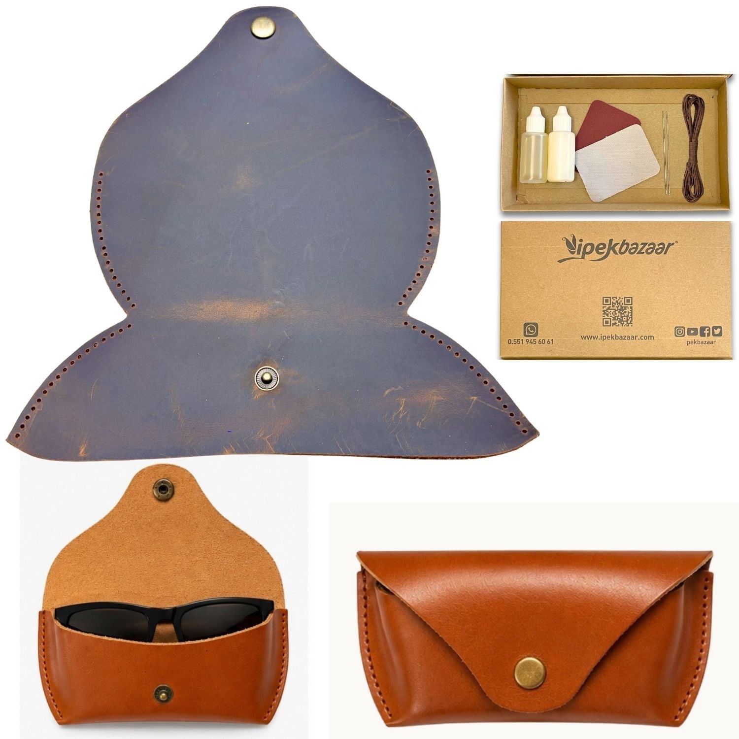 DIY Genuine Crazy Horse Leather Glasses Case Making Kit | Hand-Stitched Eyeglass Pouch Craft Set