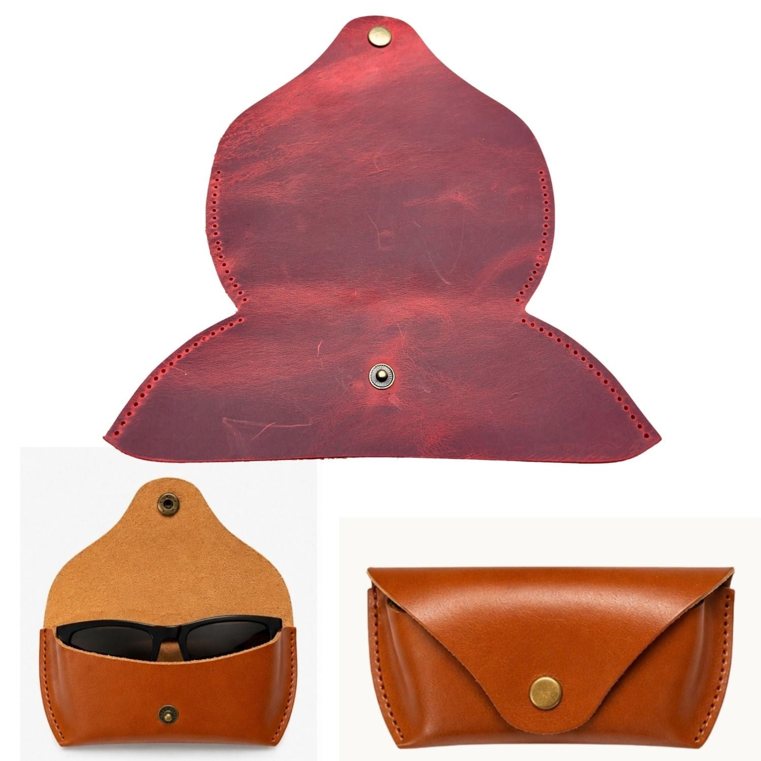 DIY Genuine Crazy Horse Leather Glasses Case Making Kit | Hand-Stitched Eyeglass Pouch Craft Set