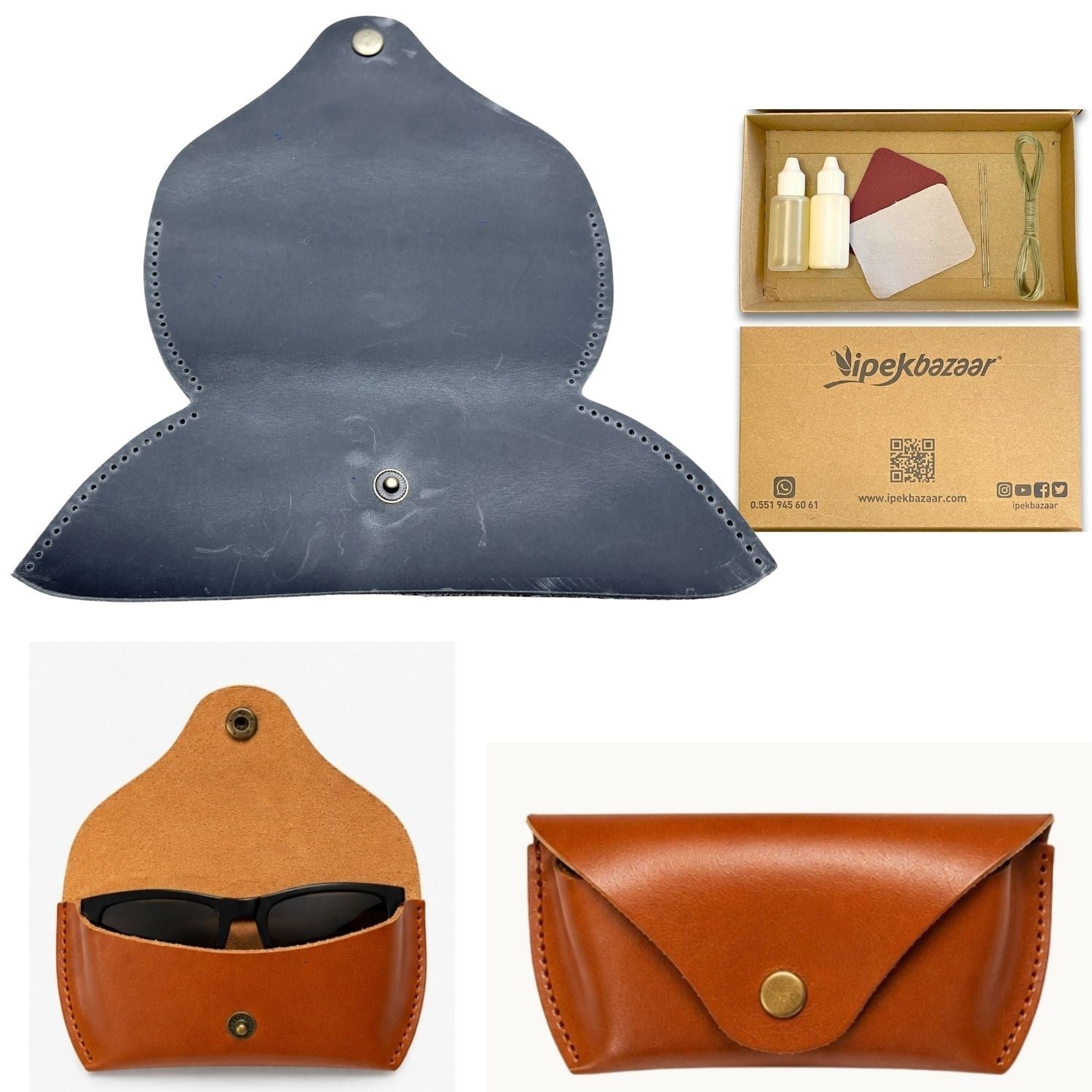 DIY Genuine Crazy Horse Leather Glasses Case Making Kit | Hand-Stitched Eyeglass Pouch Craft Set