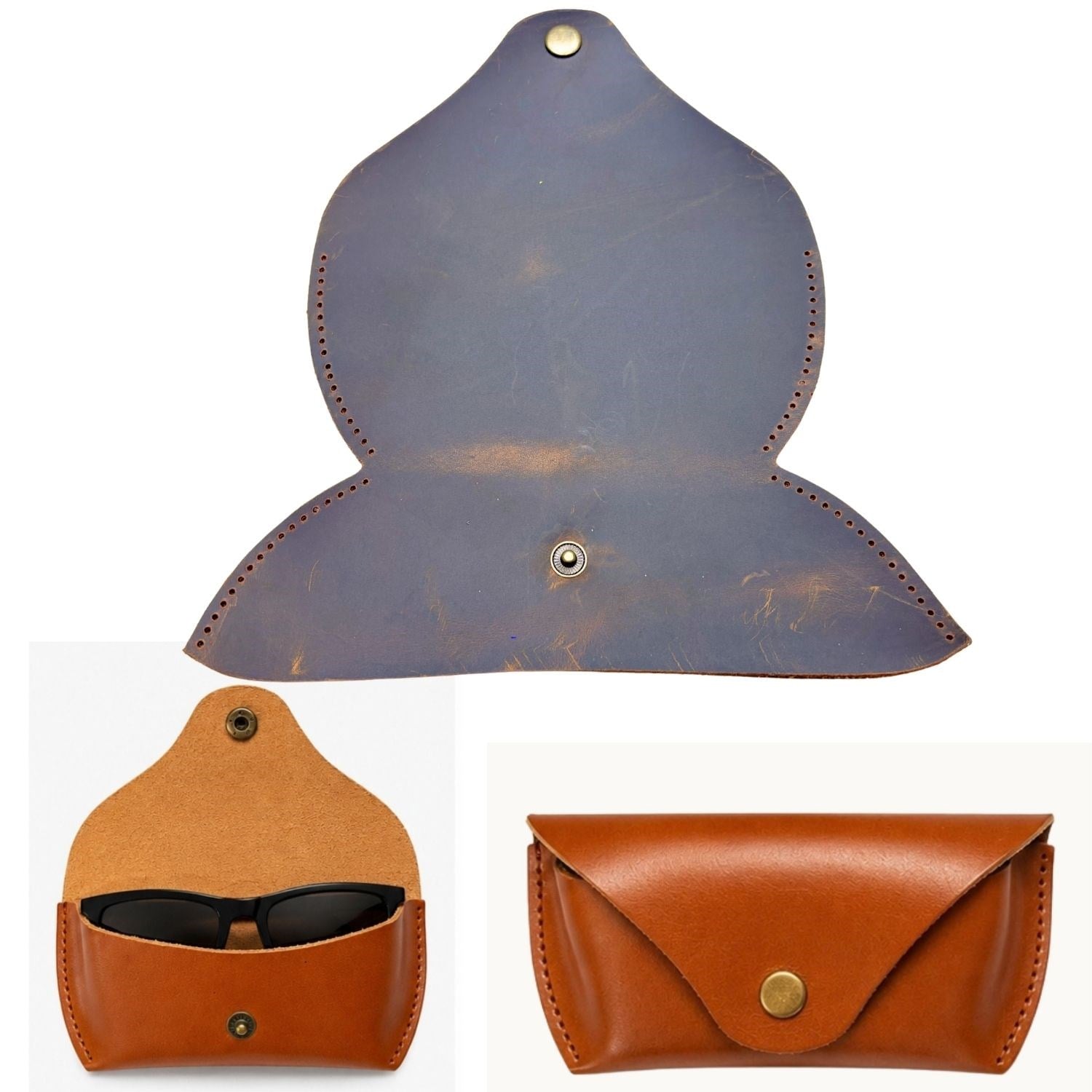 DIY Genuine Crazy Horse Leather Glasses Case Making Kit | Hand-Stitched Eyeglass Pouch Craft Set