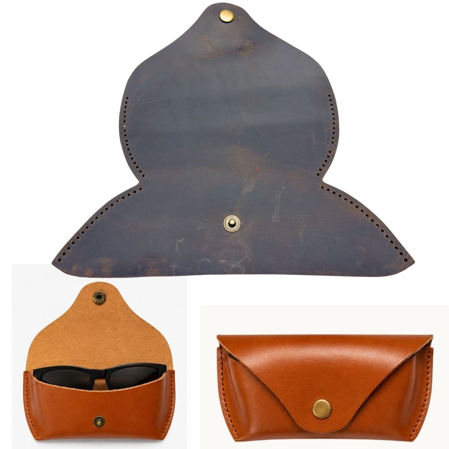 DIY Genuine Crazy Horse Leather Glasses Case Making Kit | Hand-Stitched Eyeglass Pouch Craft Set