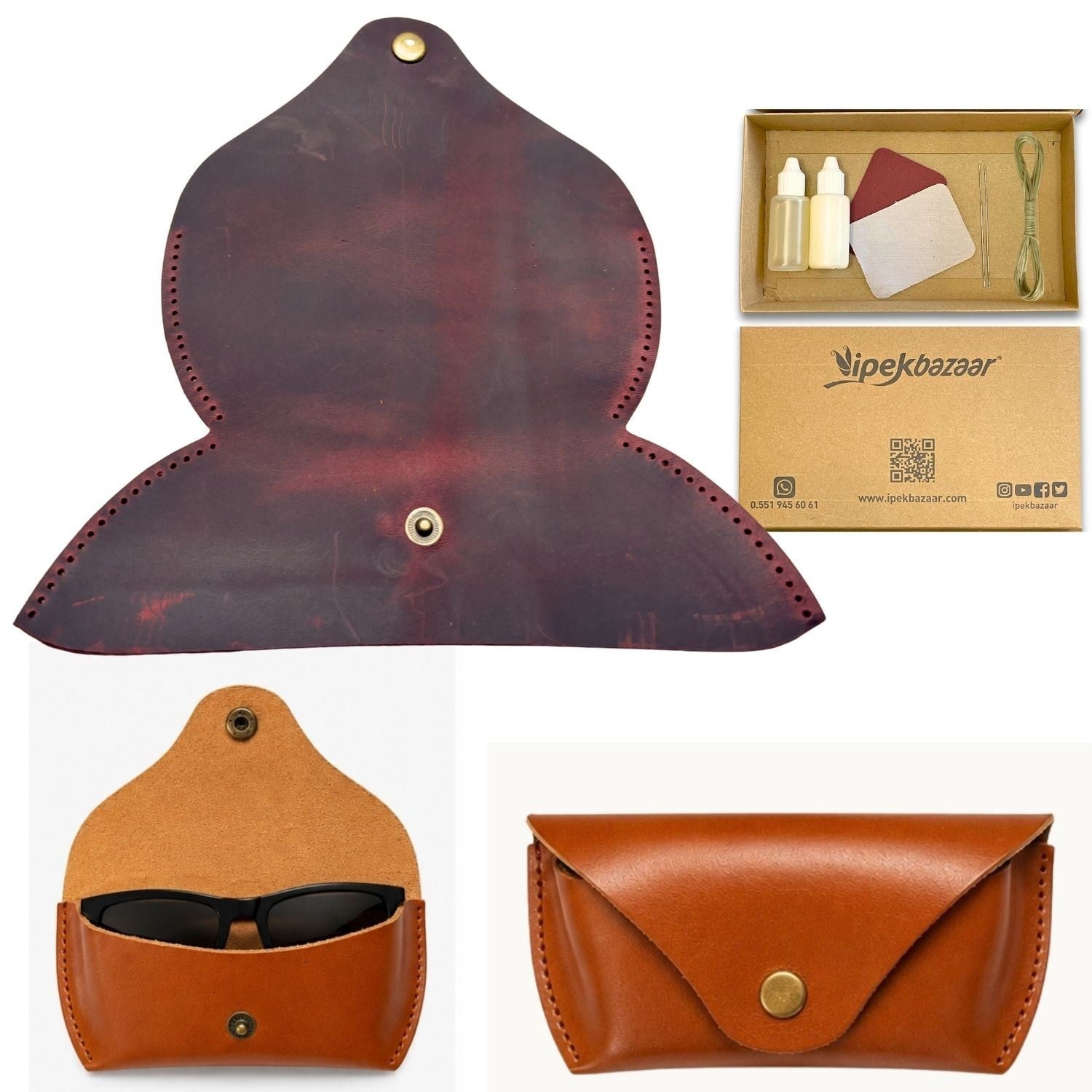 DIY Genuine Crazy Horse Leather Glasses Case Making Kit | Hand-Stitched Eyeglass Pouch Craft Set