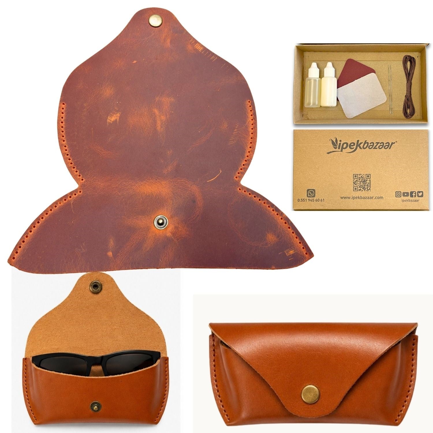 DIY Genuine Crazy Horse Leather Glasses Case Making Kit | Hand-Stitched Eyeglass Pouch Craft Set