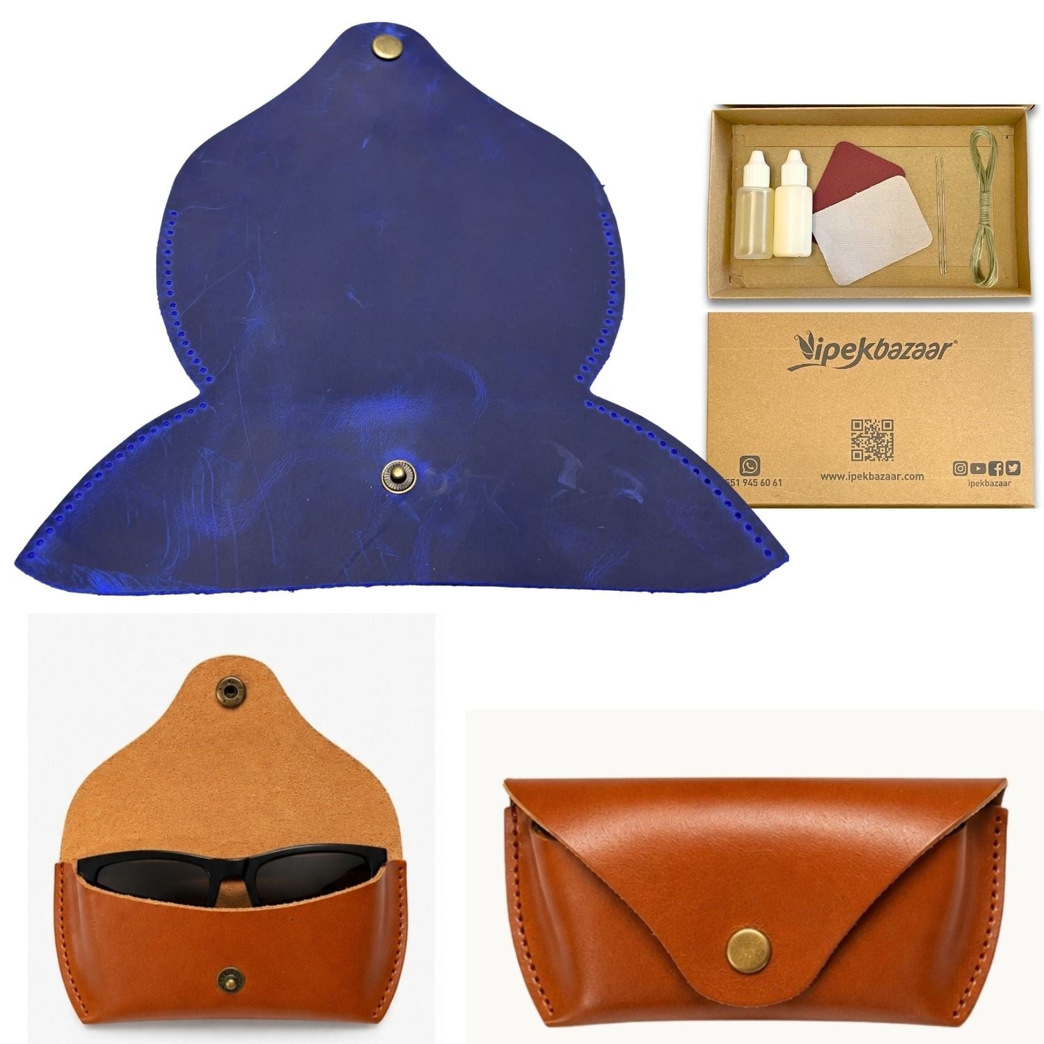 DIY Genuine Crazy Horse Leather Glasses Case Making Kit | Hand-Stitched Eyeglass Pouch Craft Set