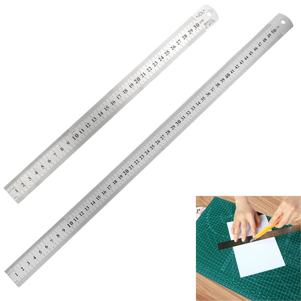 İpekbazaar Çelik Cetvel 30 cm / 50 cm Deri Hobi El Aleti 