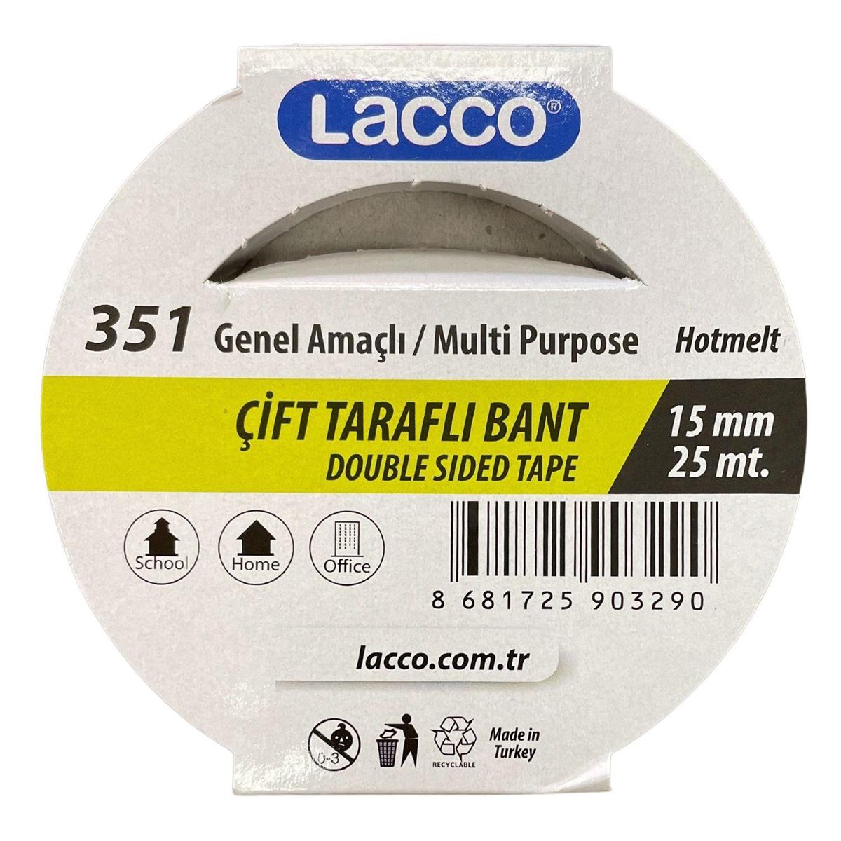 Lacco351 Çift Taraflı Bant, 15 mm-25 Metre, İnce - Şeffaf, Deri Hobi Uğraşı için 