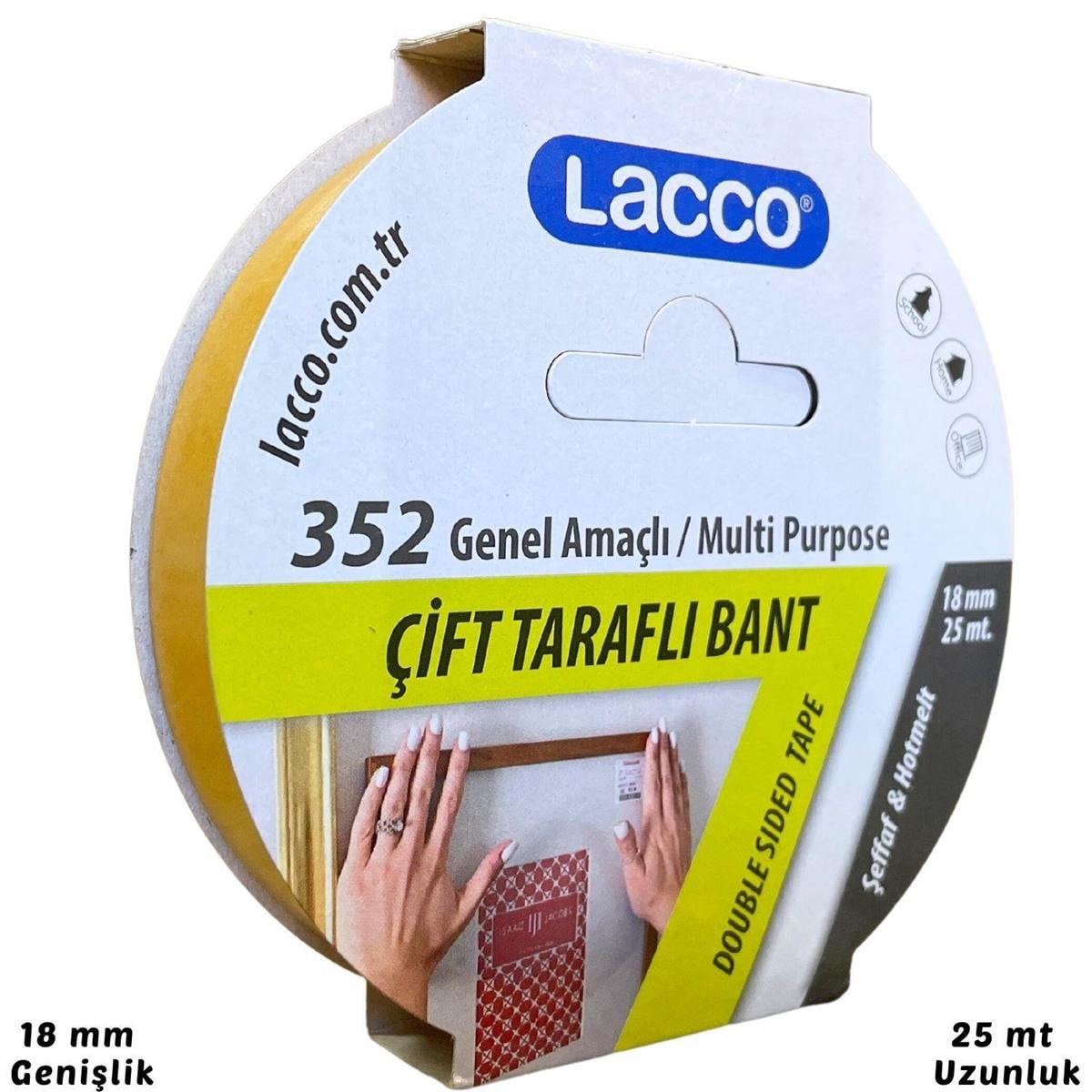 Lacco 352 Genel Amaçlı Çift Taraflı Bant, 18 mm 25 Metre
