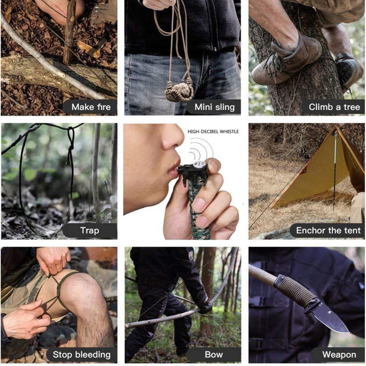 Paracord Bileklik İçin Pusulalı, Ateş Başlatıcılı, Düdüklü, Bıçaklı Klips, 1 Adet