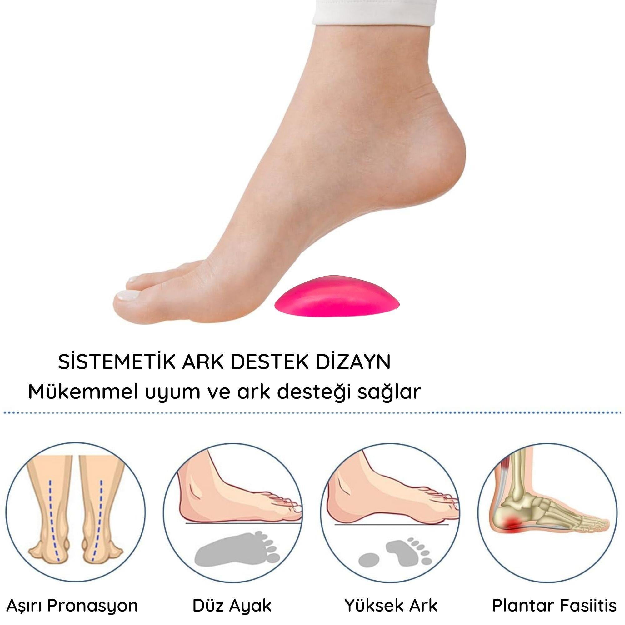 Pembe Jel Ark Desteği, Düz Tabanlık Önleyici İçe Basma Tabanlık, Yapışkanlı Silikon Ped, 1 Çift