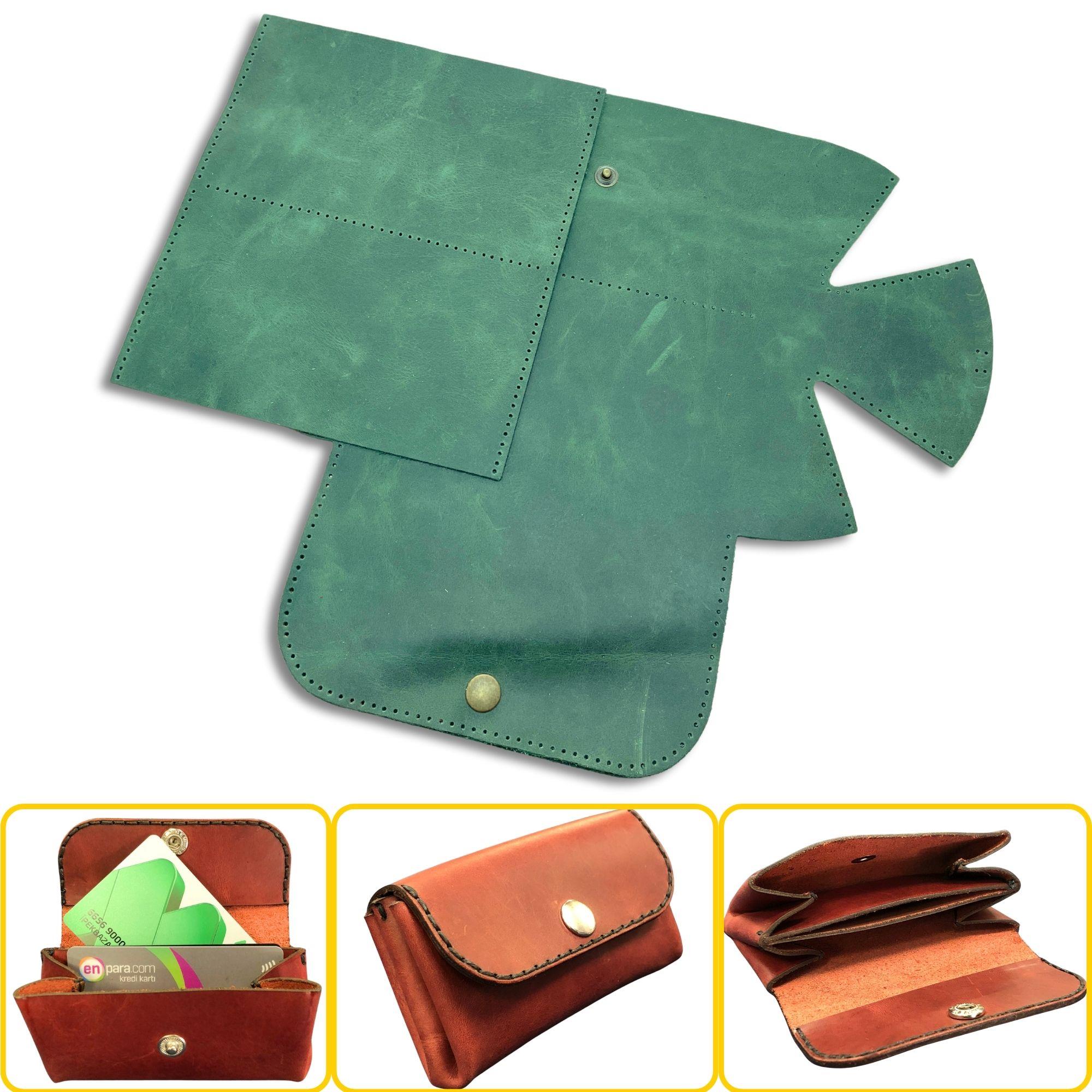 Perge Mini Körüklü Deri Kadın Cüzdan & Kartlık Kendin Yap Seti, Diy Parça Deri Hobi Kit