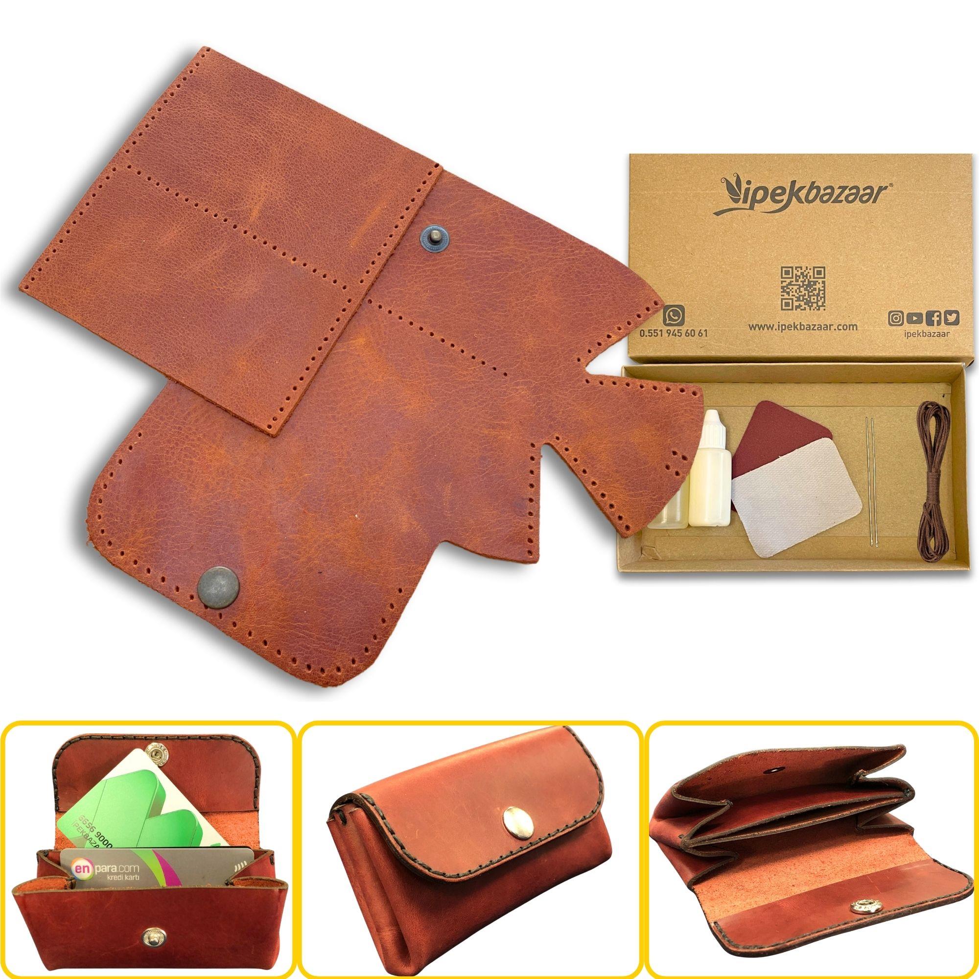 Perge Mini Körüklü Deri Kadın Cüzdan & Kartlık Kendin Yap Seti, Diy Parça Deri Hobi Kit