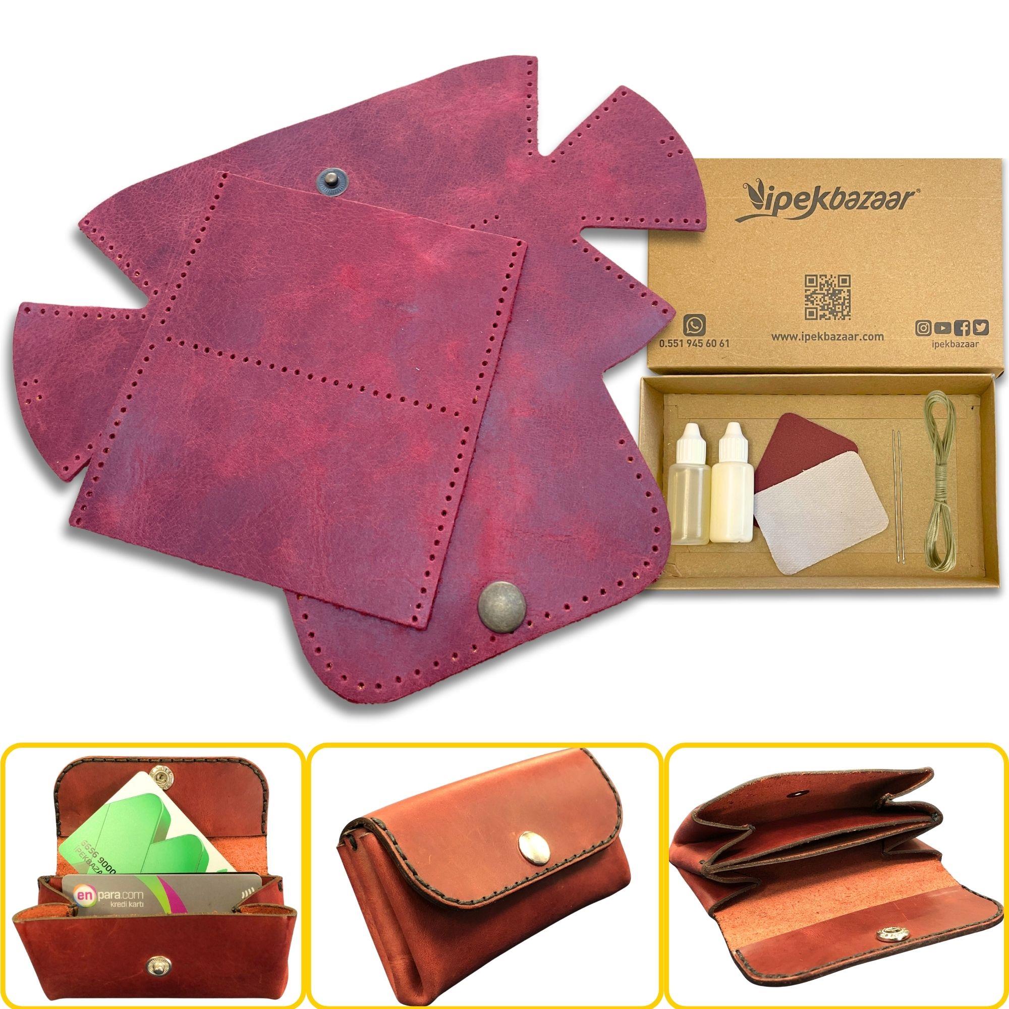 Perge Mini Körüklü Deri Kadın Cüzdan & Kartlık Kendin Yap Seti, Diy Parça Deri Hobi Kit