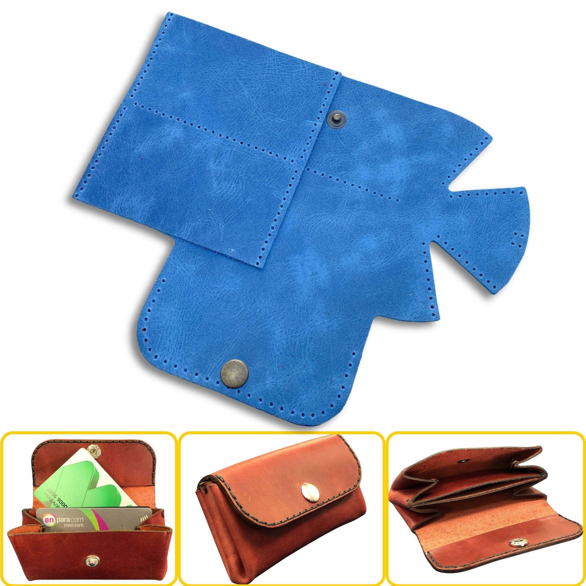 Perge Mini Körüklü Deri Kadın Cüzdan & Kartlık Kendin Yap Seti, Diy Parça Deri Hobi Kit