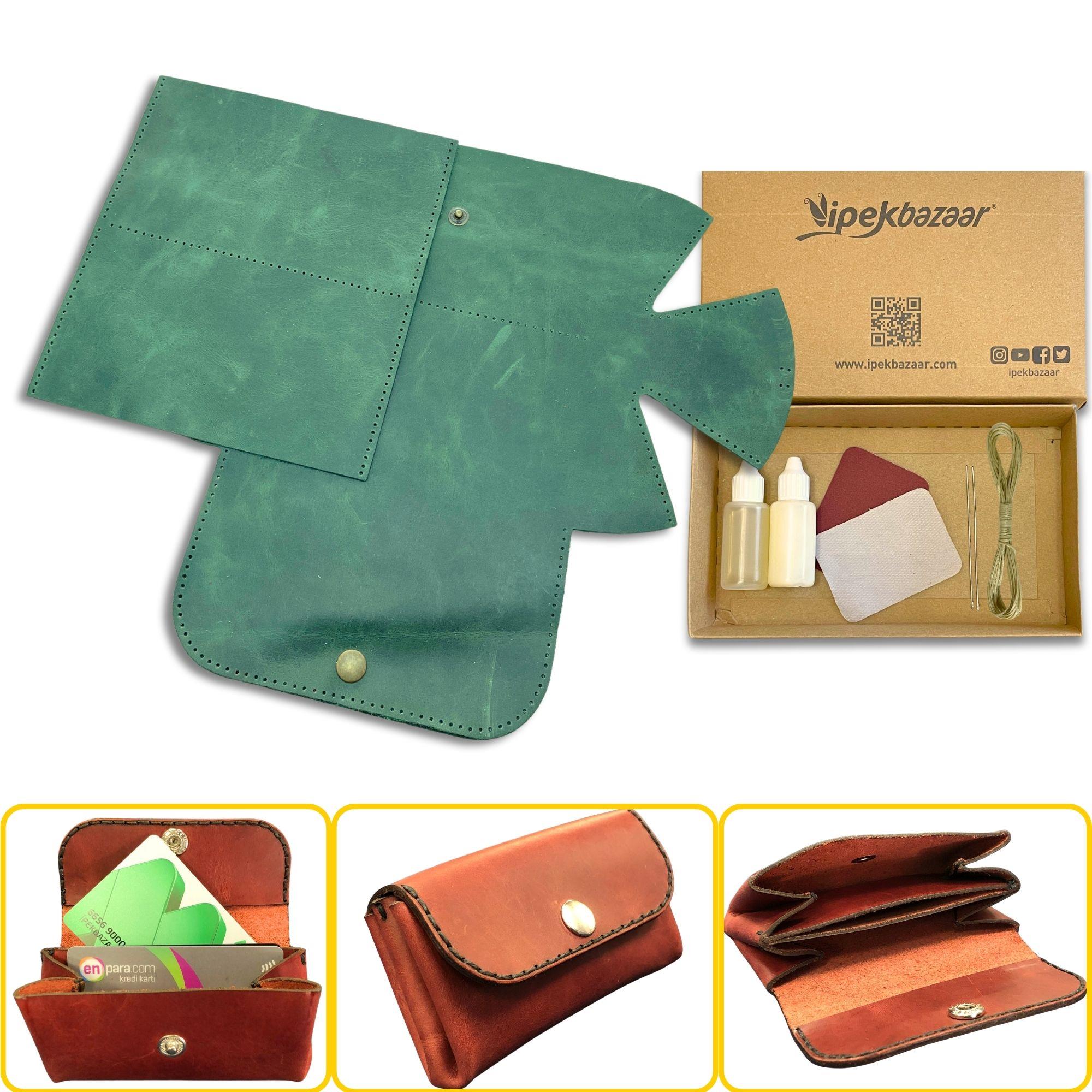 Perge Mini Körüklü Deri Kadın Cüzdan & Kartlık Kendin Yap Seti, Diy Parça Deri Hobi Kit