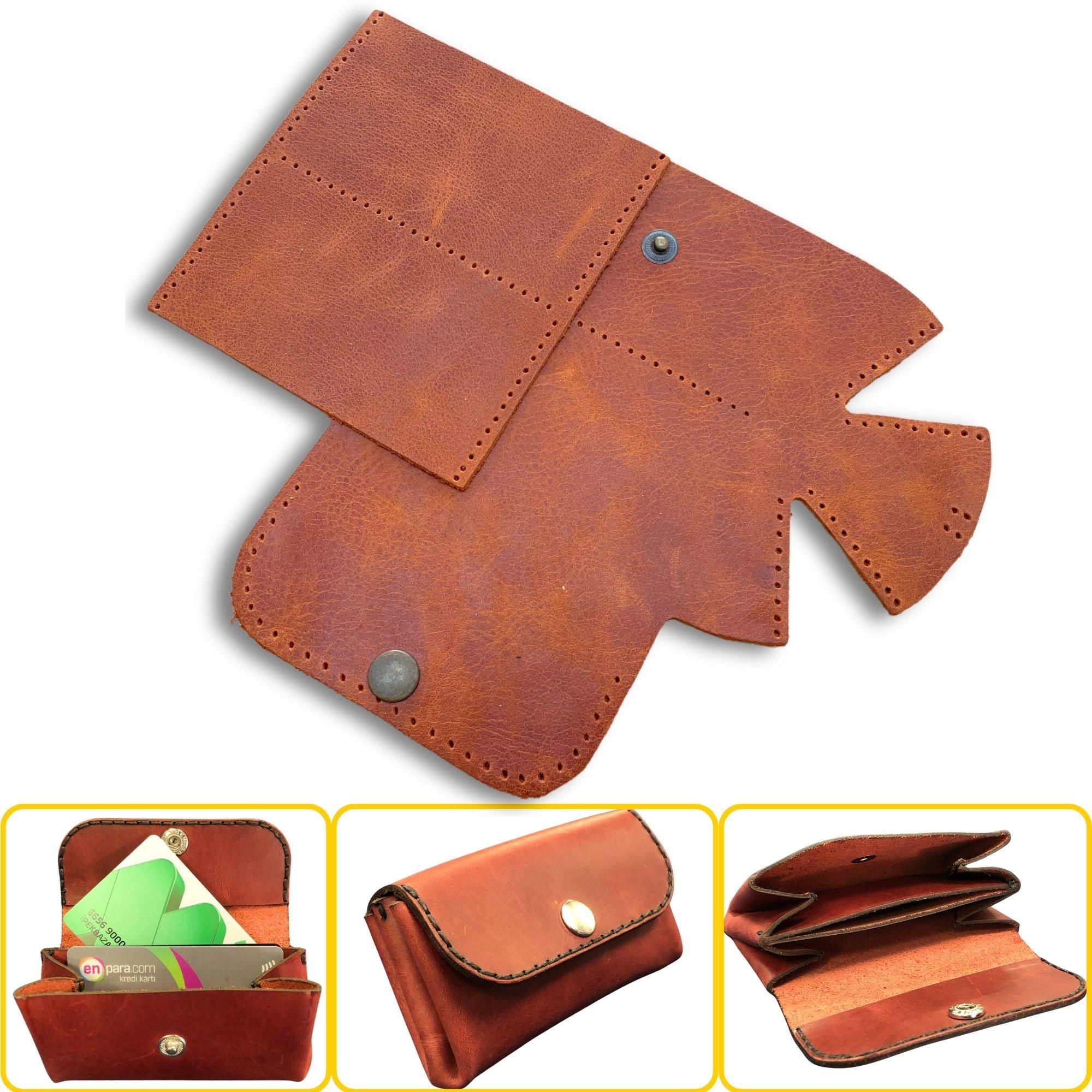 Perge Mini Körüklü Deri Kadın Cüzdan & Kartlık Kendin Yap Seti, Diy Parça Deri Hobi Kit