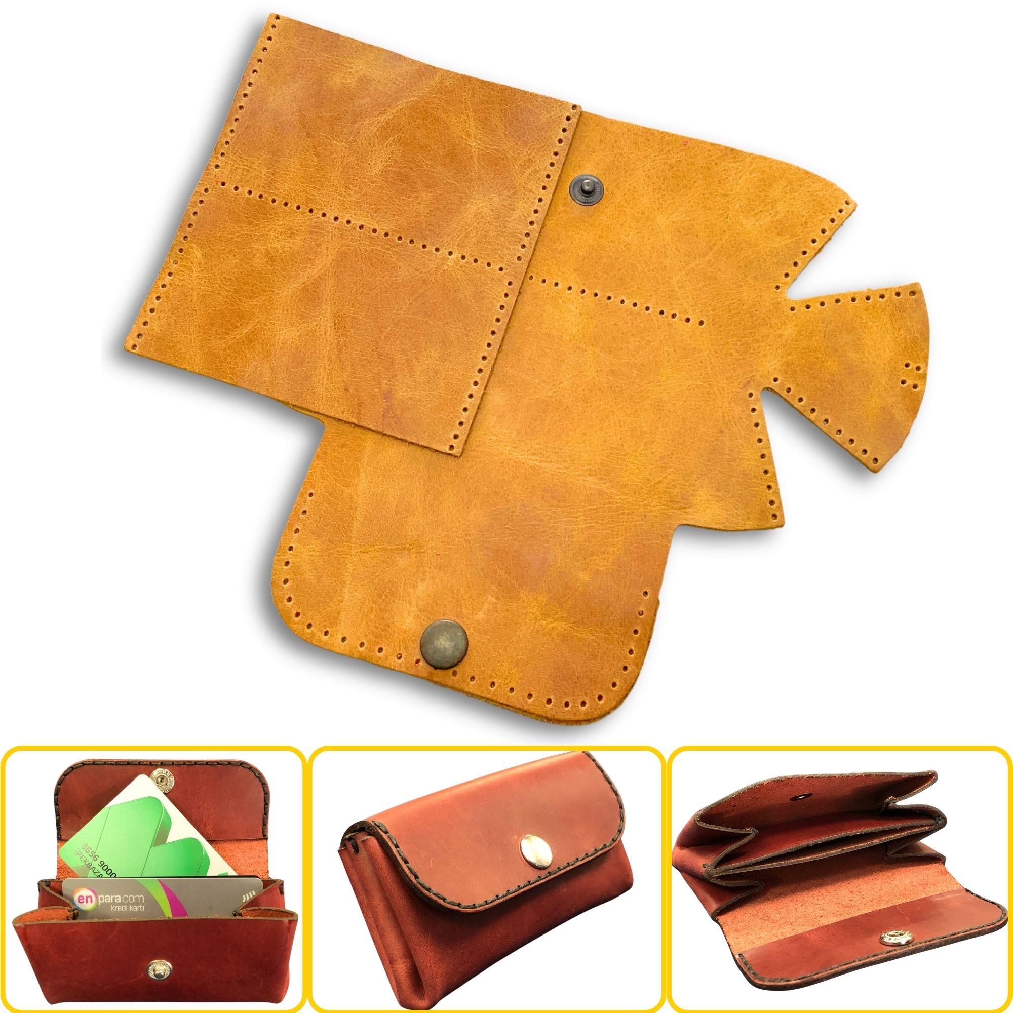 Perge Mini Körüklü Deri Kadın Cüzdan & Kartlık Kendin Yap Seti, Diy Parça Deri Hobi Kit
