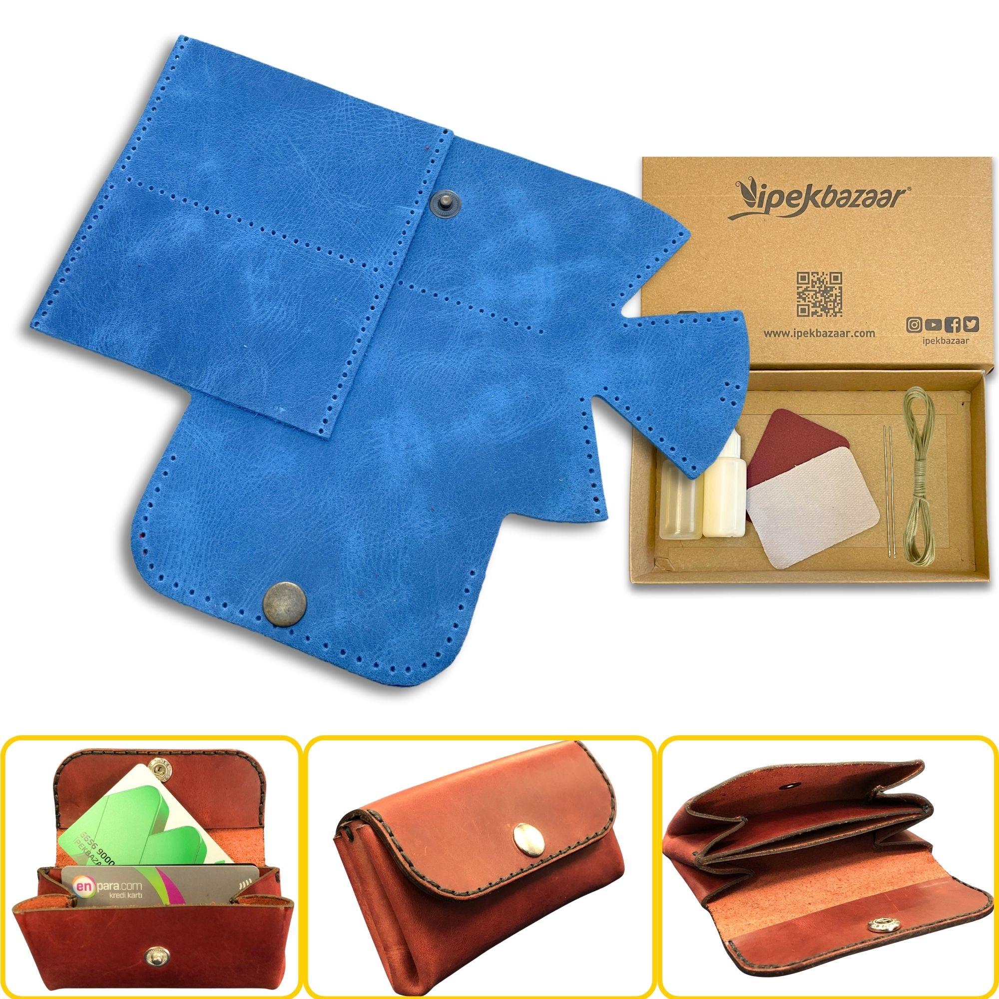 Perge Mini Körüklü Deri Kadın Cüzdan & Kartlık Kendin Yap Seti, Diy Parça Deri Hobi Kit