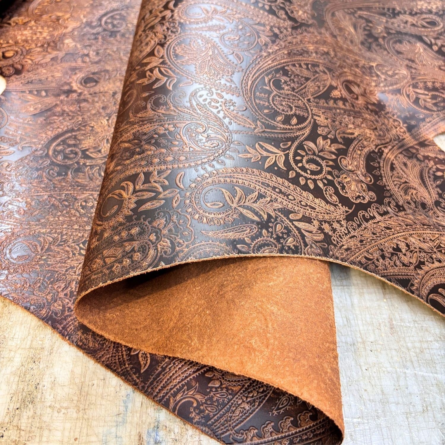 Şal Baskı Desenli Taba Crazy Deri -1.6 mm, Deri Hobi Uğraşı İçin Hakiki Parça Deri 