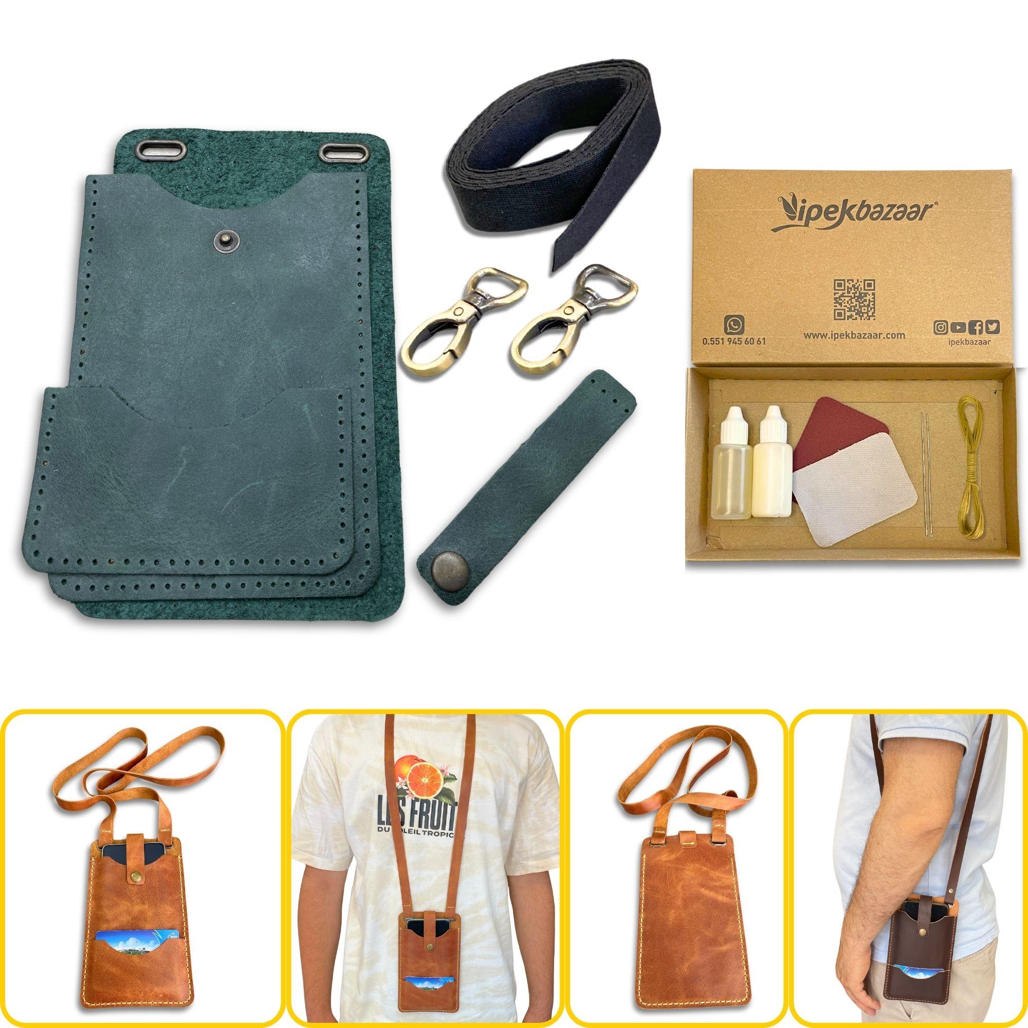 Salda Askılı Mini Çanta, Hakiki Deri Telefon Kılıflı Kartlıklı Cüzdan Tipi Çanta