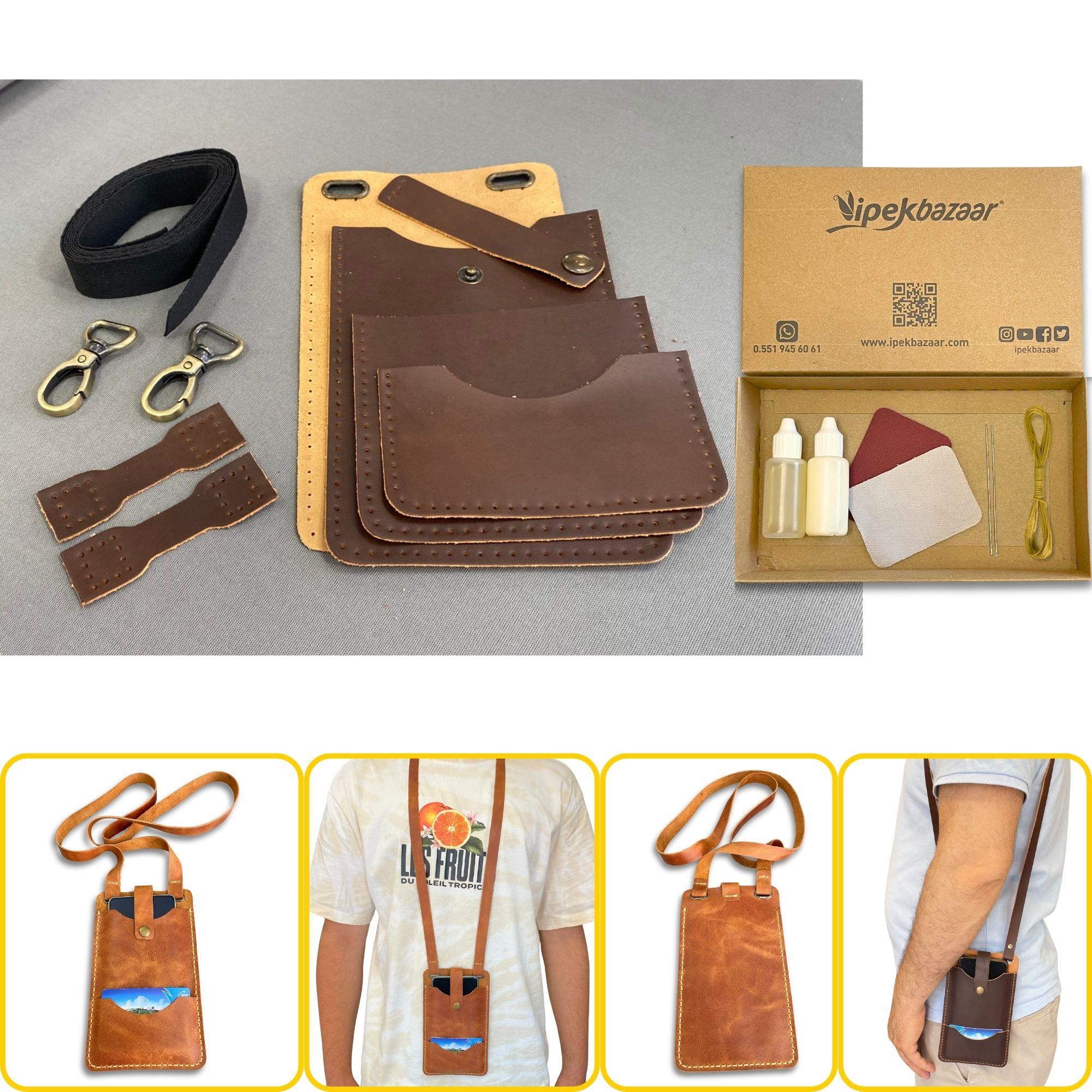 Salda Askılı Mini Çanta, Hakiki Deri Telefon Kılıflı Kartlıklı Cüzdan Tipi Çanta