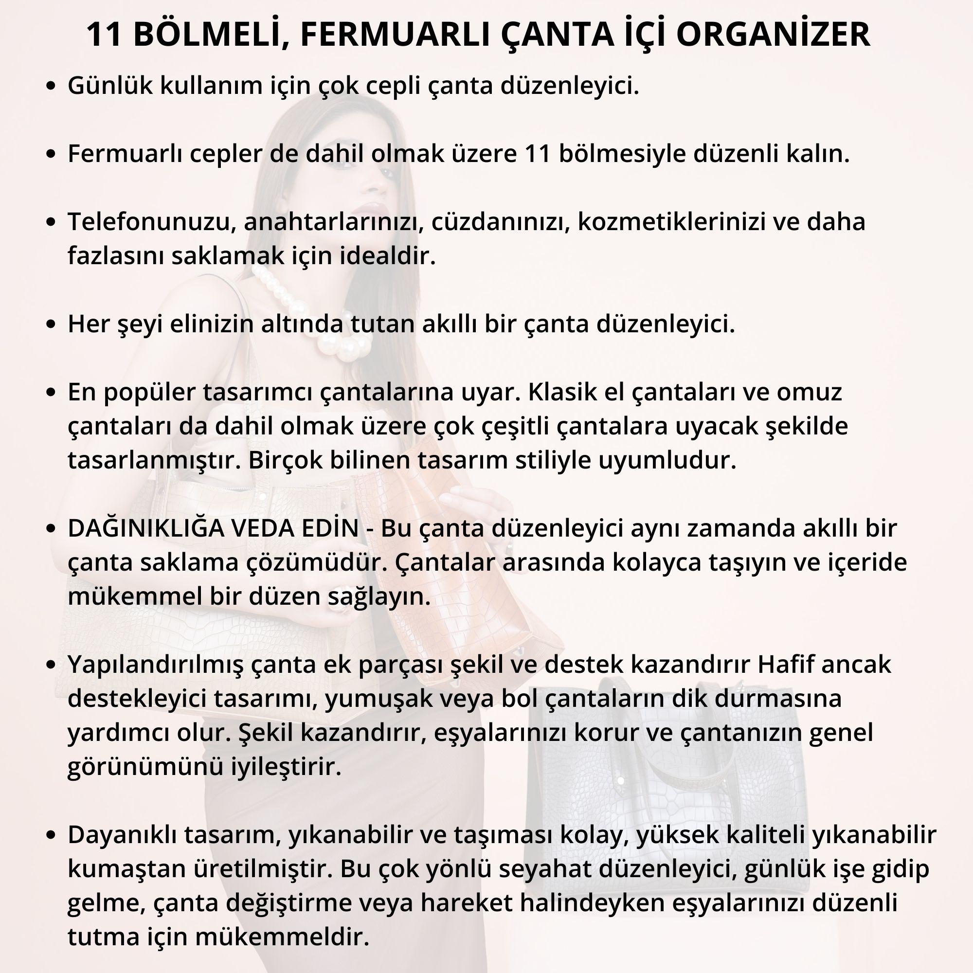 Siyah 11 Bölmeli Kadın Çanta İçi Düzenleyici Organizer Makyaj Organizeri Çanta Değiştirme Yardımcısı