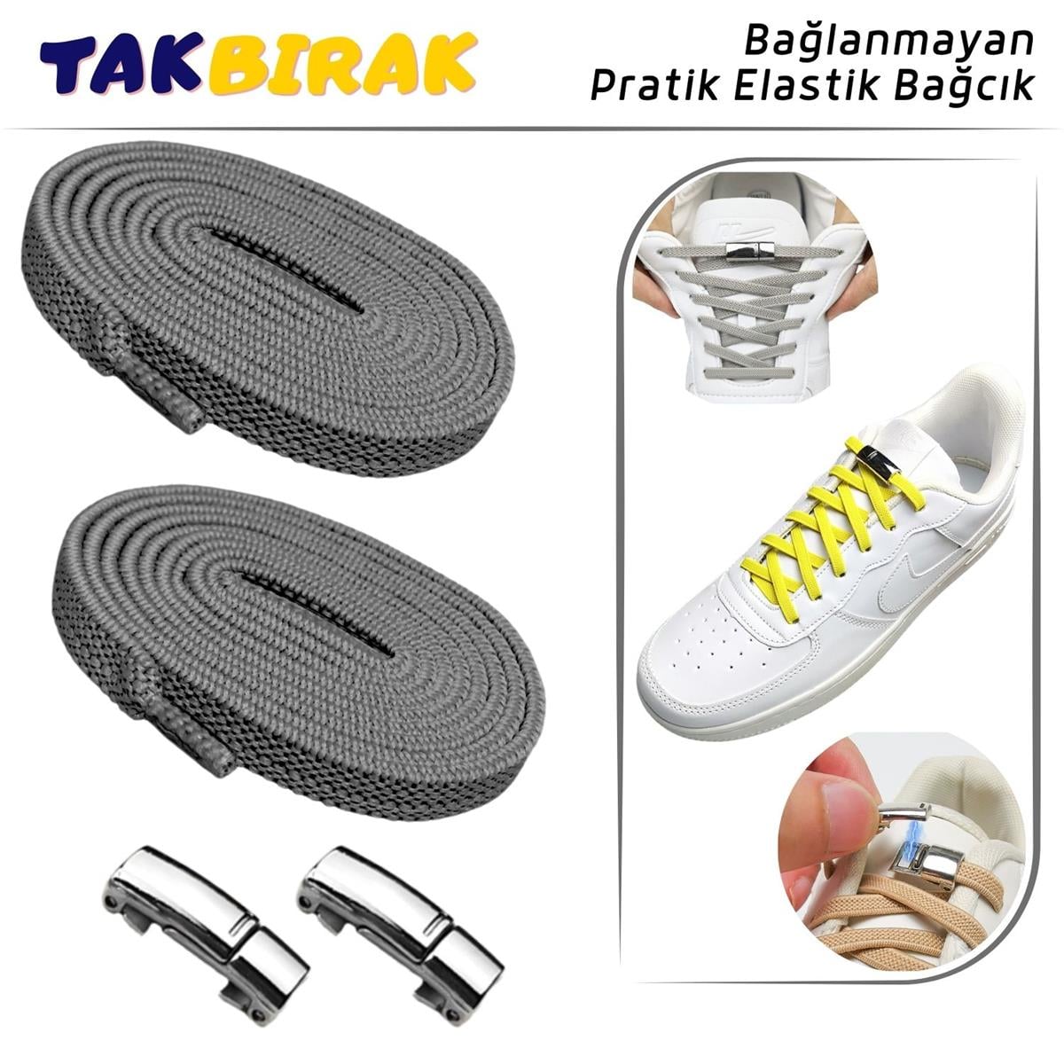 Takbırak Mıknatıslı Lastikli Ayakkabı Bağcığı, Akıllı Bağcık, Bot, Çocuk, Spor Converse Nike Bağcık