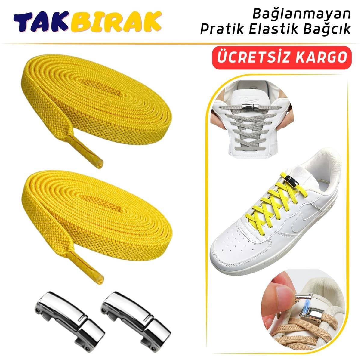 Takbırak Mıknatıslı Lastikli Ayakkabı Bağcığı, Akıllı Bağcık, Bot, Çocuk, Spor Converse Nike Bağcık