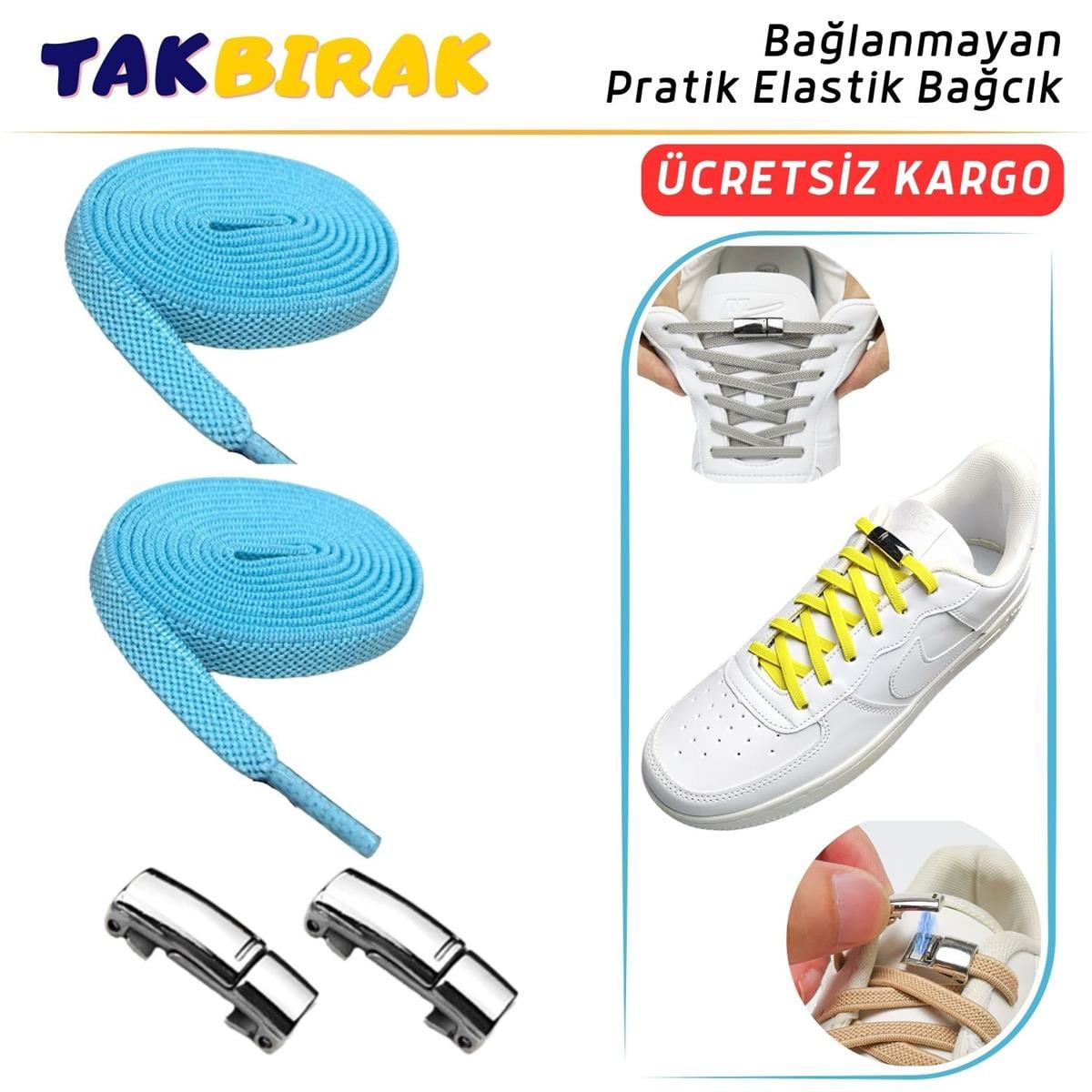 Takbırak Mıknatıslı Lastikli Ayakkabı Bağcığı, Akıllı Bağcık, Bot, Çocuk, Spor Converse Nike Bağcık