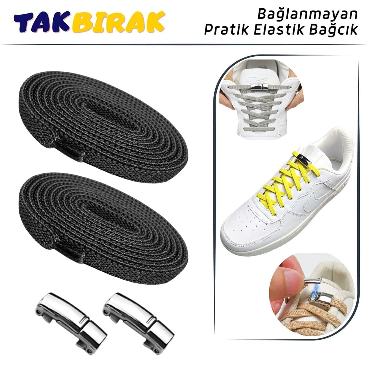 Takbırak Mıknatıslı Lastikli Ayakkabı Bağcığı, Akıllı Bağcık, Bot, Çocuk, Spor Converse Nike Bağcık