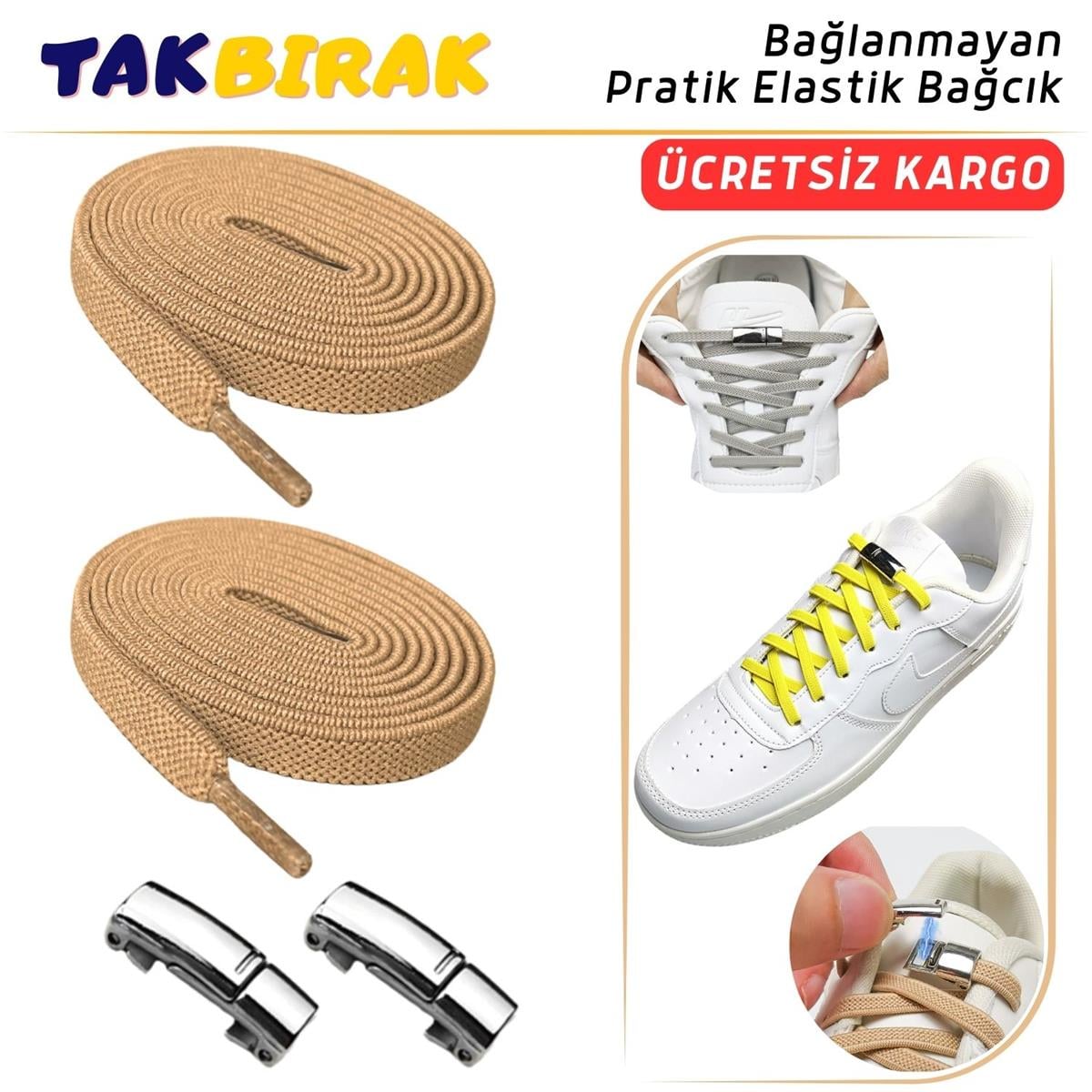 Takbırak Mıknatıslı Lastikli Ayakkabı Bağcığı, Akıllı Bağcık, Bot, Çocuk, Spor Converse Nike Bağcık