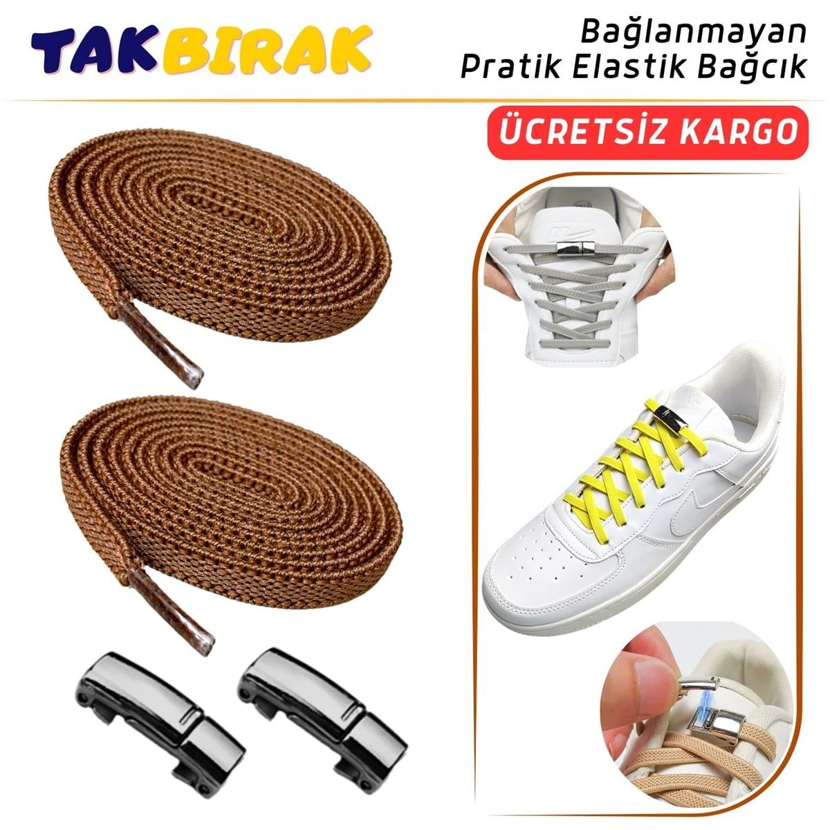 Takbırak Mıknatıslı Lastikli Ayakkabı Bağcığı, Akıllı Bağcık, Bot, Çocuk, Spor Converse Nike Bağcık